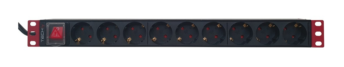 Techly I-CASE STRIP-91UD strømforsyningsenhed (PDU) 9 AC stikkontakt(er) 1U Sort, Rød