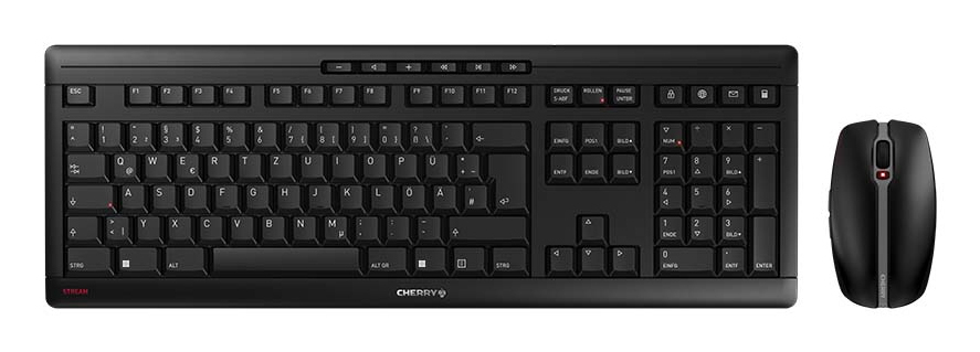 CHERRY Stream Desktop tastatur Mus inkluderet Kontor RF trådløst QWERTZ Tysk Sort