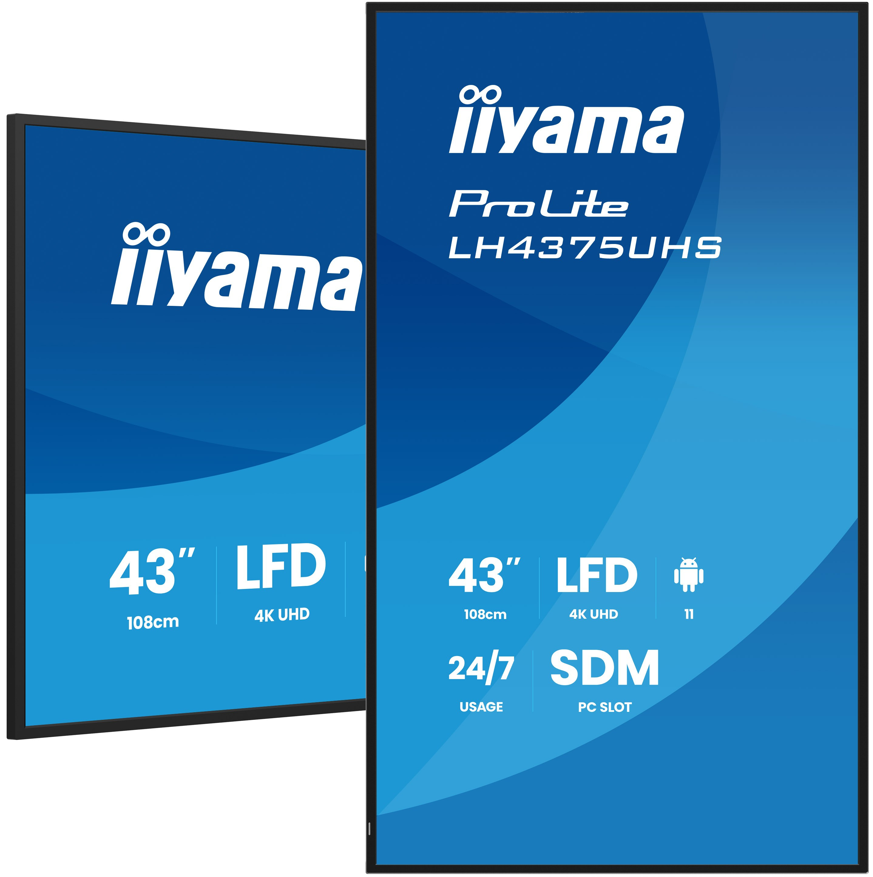 iiyama LH4375UHS-B2AG skilte display Digital fladpaneldisplay 108 cm (42.5") LCD Wi-Fi 500 cd/m² 4K Ultra HD Sort Indbygget processer Android 11 24/7