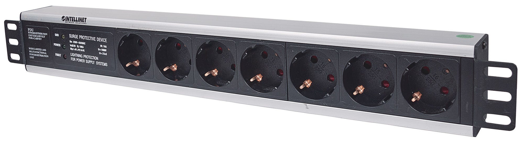 Intellinet 714006 strømforsyningsenhed (PDU) 7 AC stikkontakt(er) 1.5U Sort