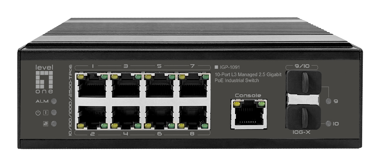 LevelOne IGP-1091 Administreret L3 2.5G Ethernet (100/1000/2500) Strøm over Ethernet (PoE) Bord-/vægmontering Sort