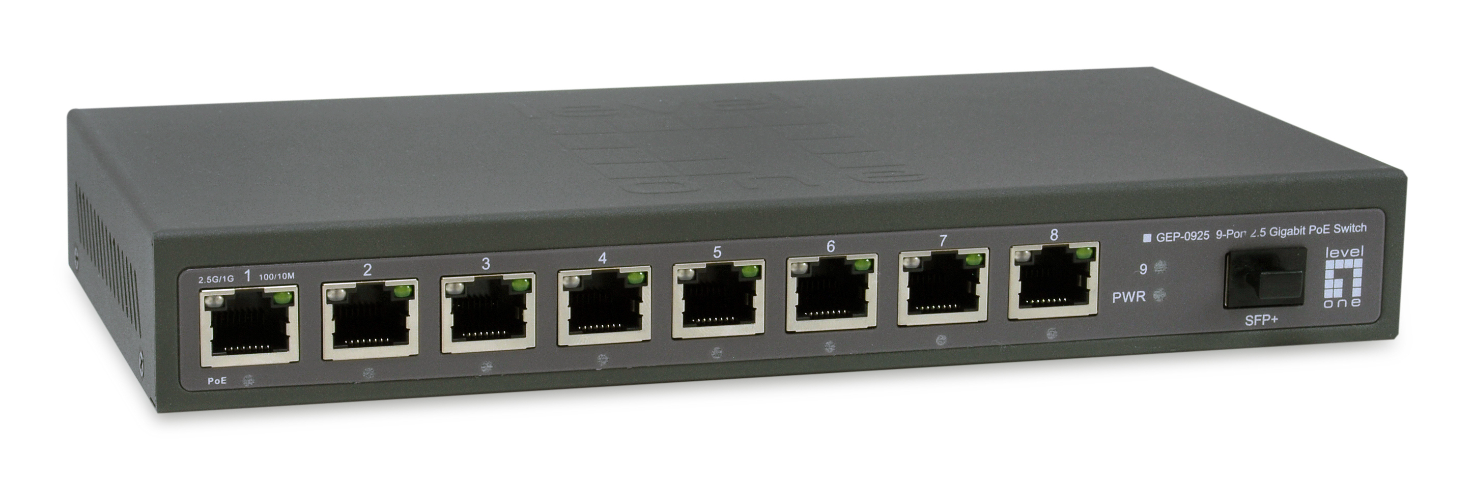 LevelOne GEP-0925 netværksswitch Ikke administreret 2.5G Ethernet (100/1000/2500) Strøm over Ethernet (PoE) Sort