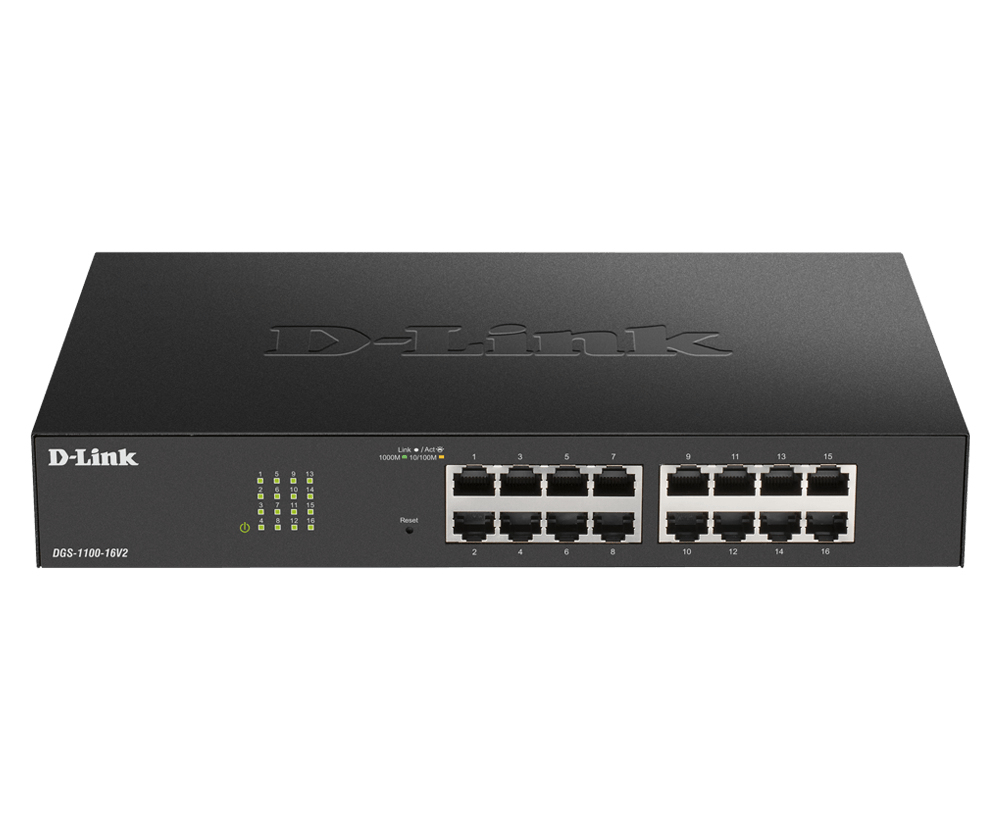 D-Link DGS-1100-16V2 Administreret L2 Gigabit Ethernet (10/100/1000) Sort