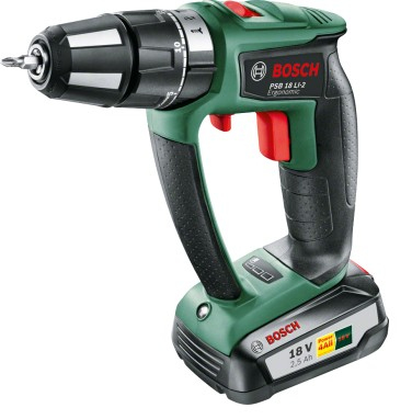 Bosch PSB 18 LI-2 Ergonomic 1400 rpm Nøglefri 1,3 kg Sort, Grøn