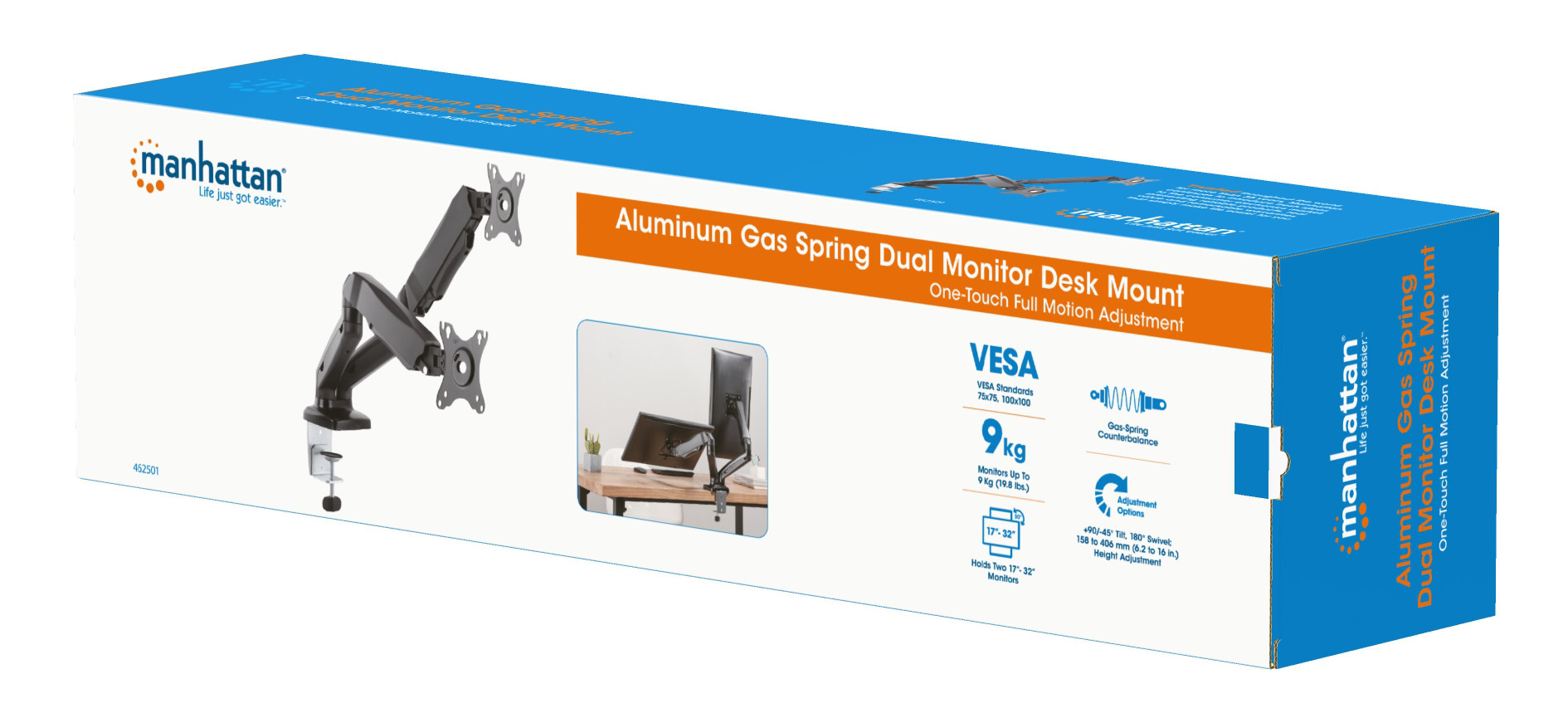 Manhattan 462501 skærmbeslag og -stativer 81,3 cm (32") Skrivebord Sort