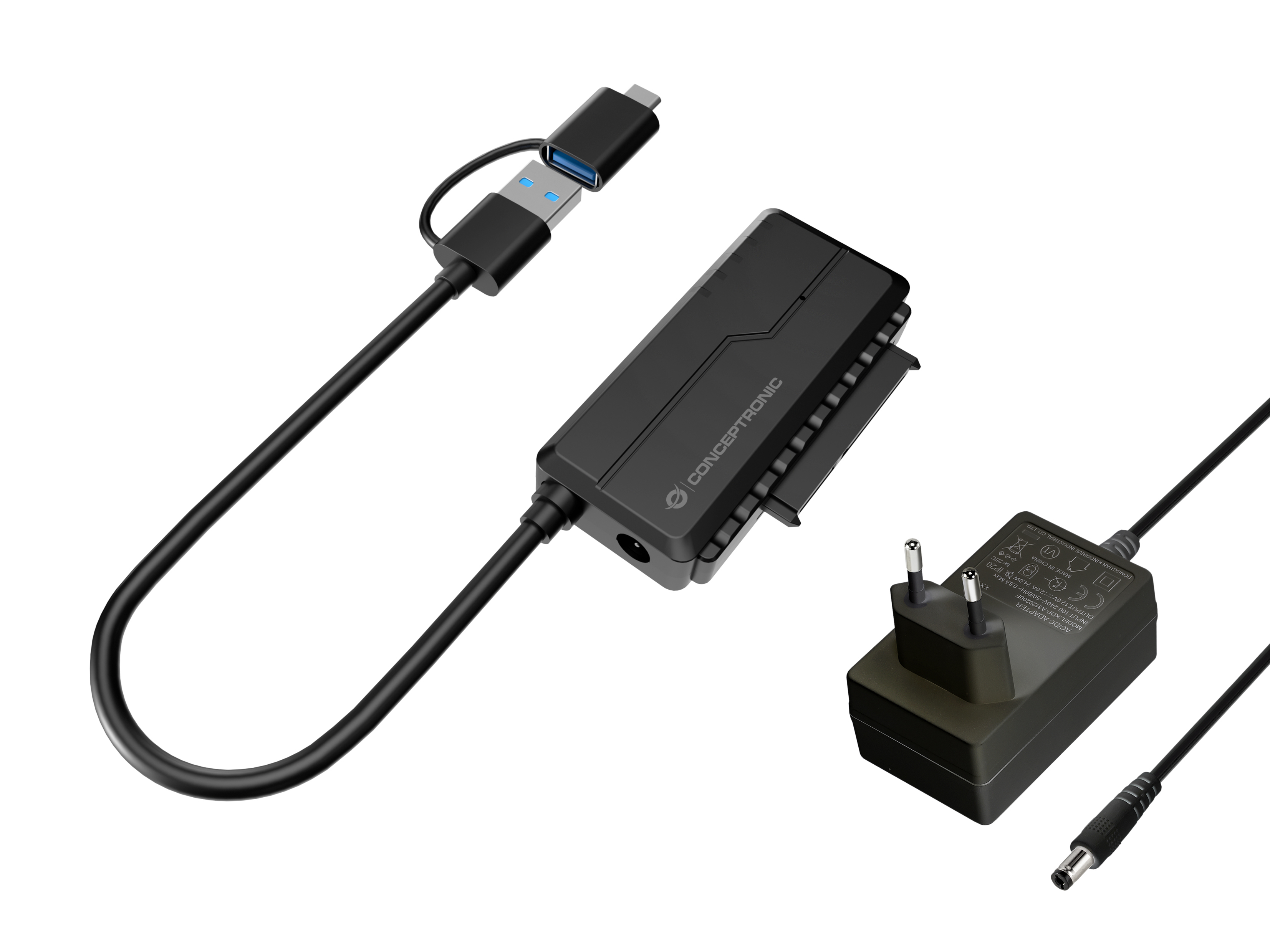 Conceptronic ABBY21B kabel kønsskifter USB Type-A SATA 22-pin Sort