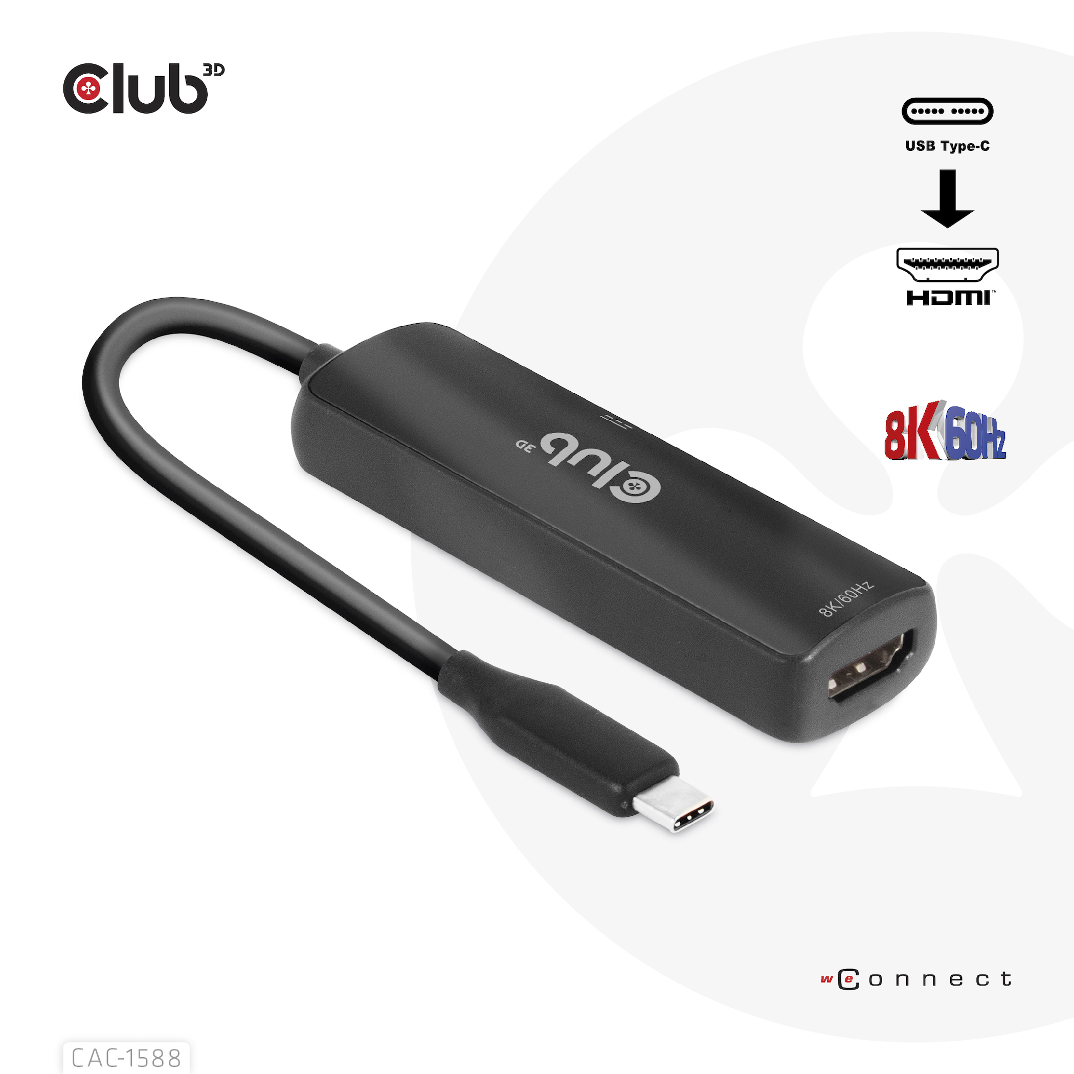 CLUB3D CAC-1588 videokabel adapter 0,17 m USB Type-C HDMI Sort