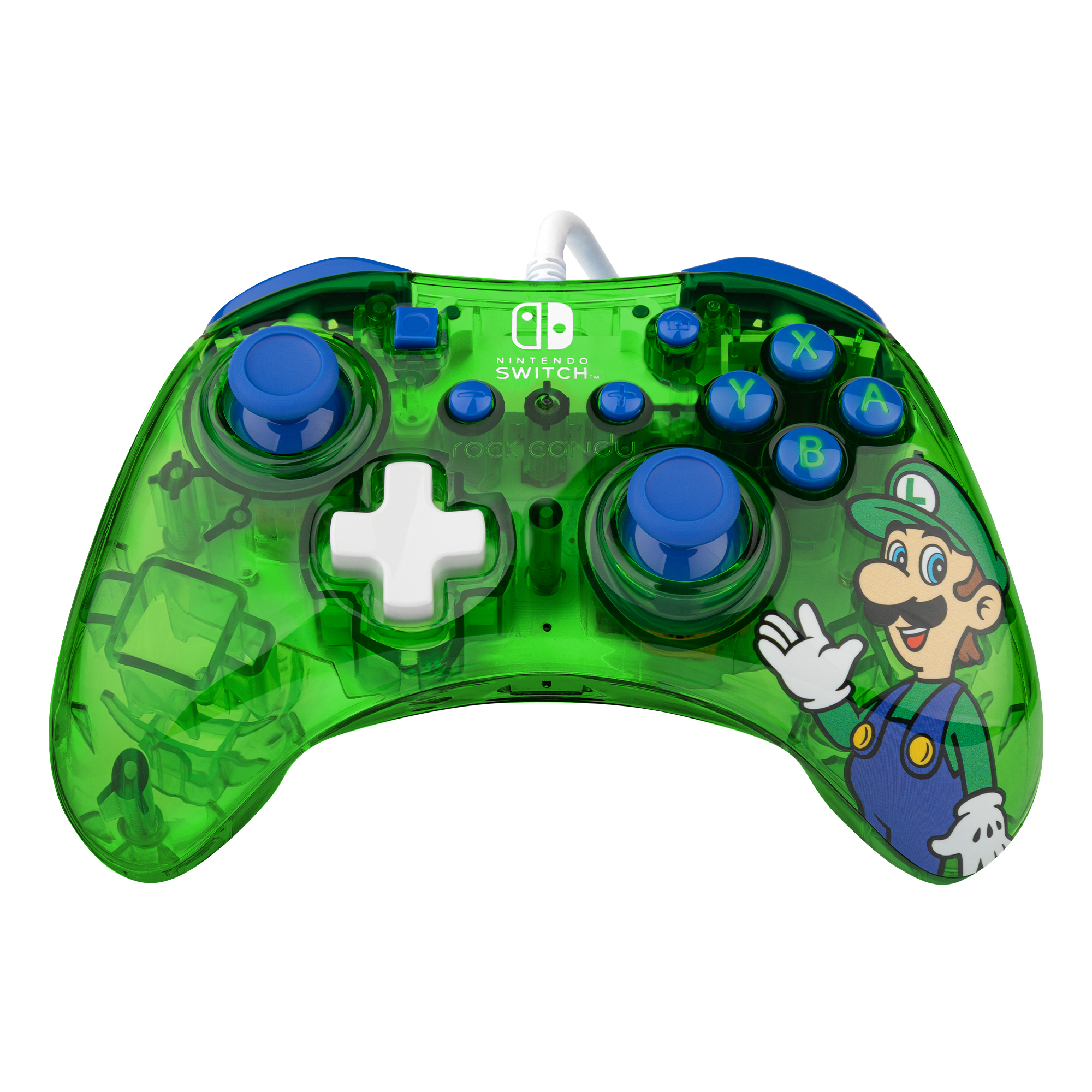 PDP Rock Candy: Luigi Lime Blå, Grøn, Gennemsigtig USB Gamepad Analog/digital Nintendo Switch, Nintendo Switch Lite, Nintendo Switch OLED