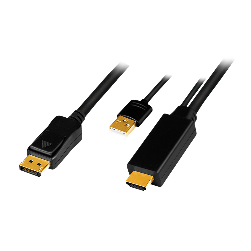 LogiLink CH0091 videokabel adapter 2 m HDMI + USB Type-A DisplayPort Sort