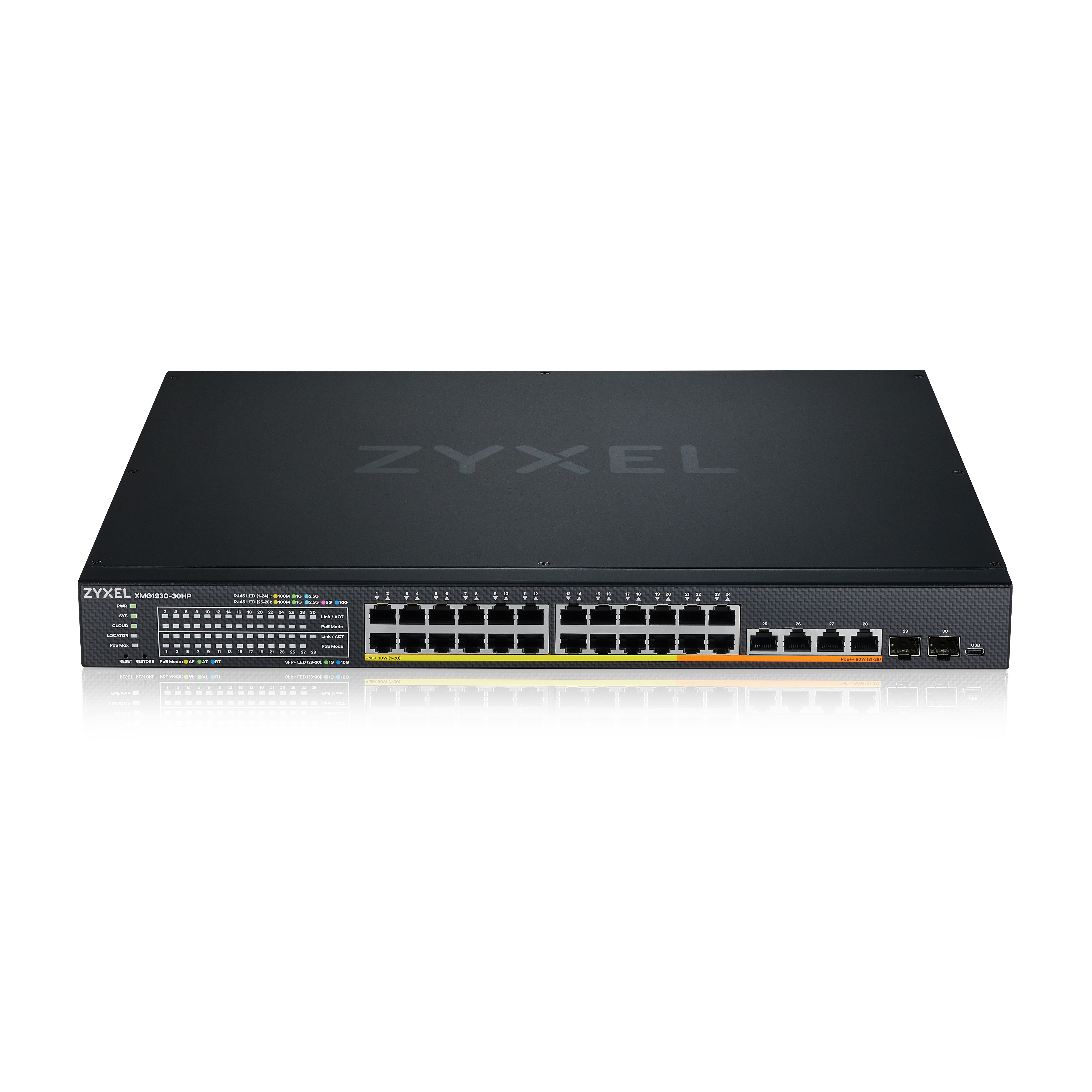 Zyxel XMG1930-30HP Administreret L3 2.5G Ethernet (100/1000/2500) Strøm over Ethernet (PoE) 1U Sort