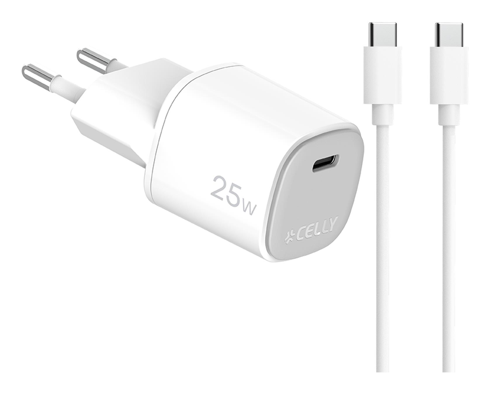 Celly UPTC1USBC25WCTC oplader til mobil enhed Smartphone, Tablet, Telefon Hvid USB Indendørs