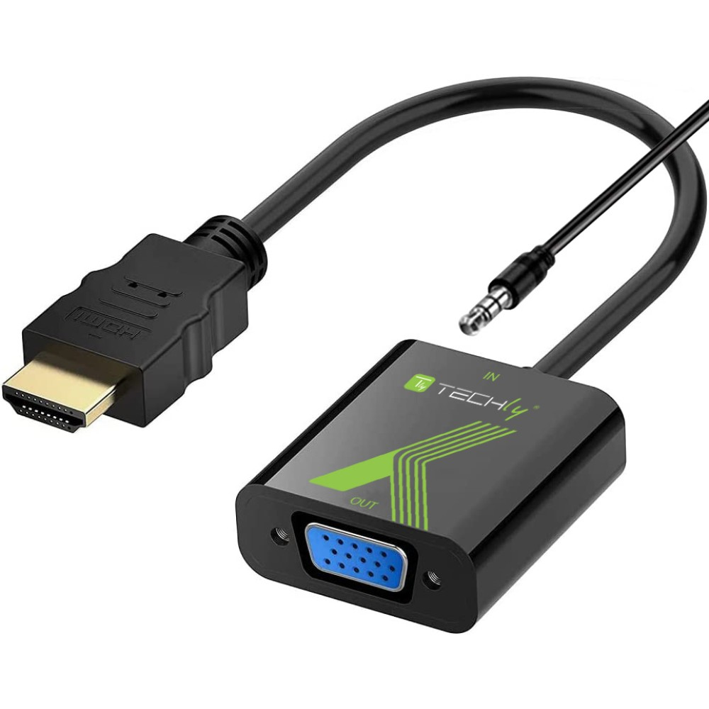 Techly HDMI - VGA+3.5mm M/F 0,15 m Sort