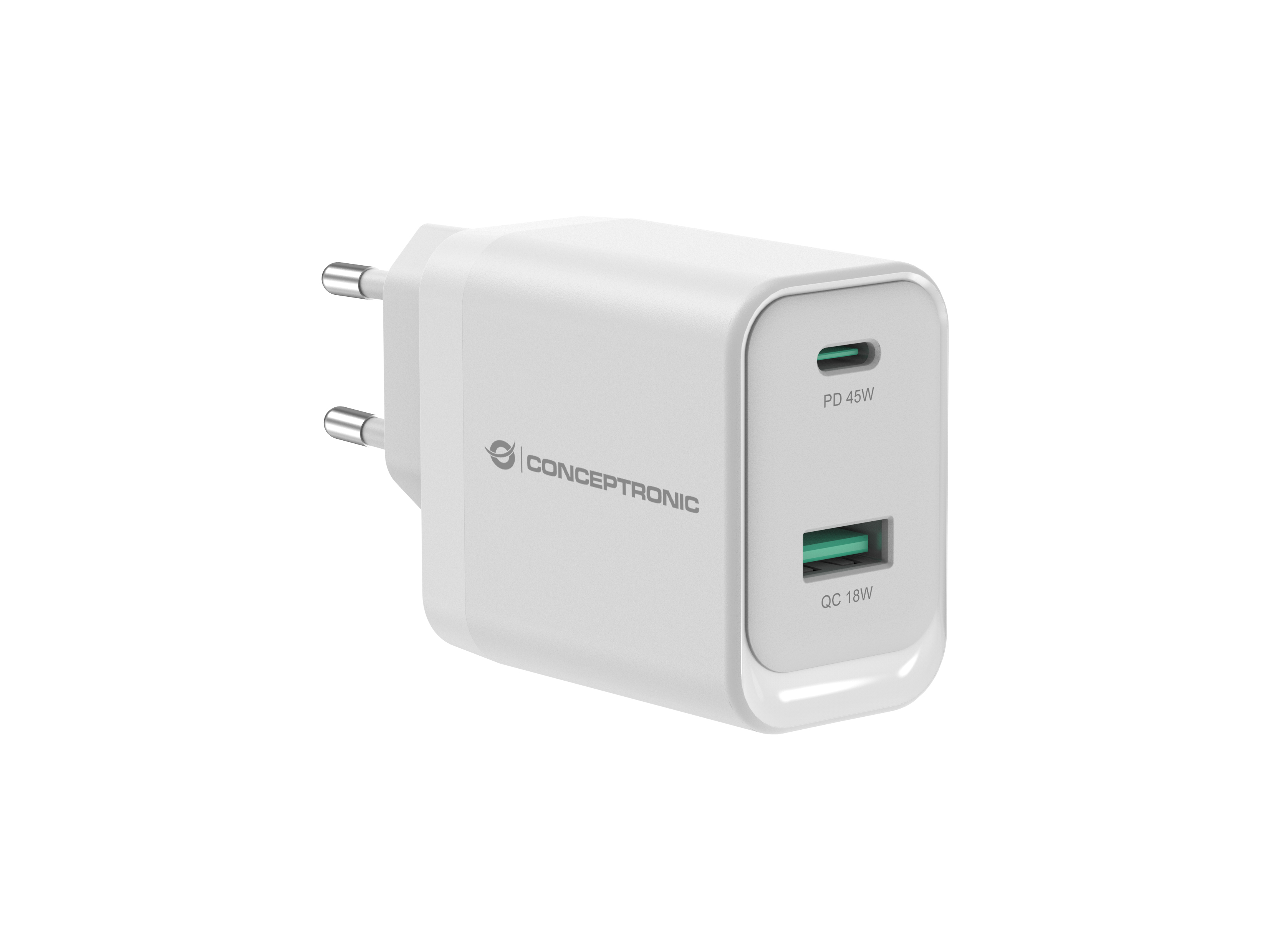 Conceptronic ALTHEA20W45 oplader til mobil enhed Universel Hvid Vekselstrøm Hurtig opladning Indendørs