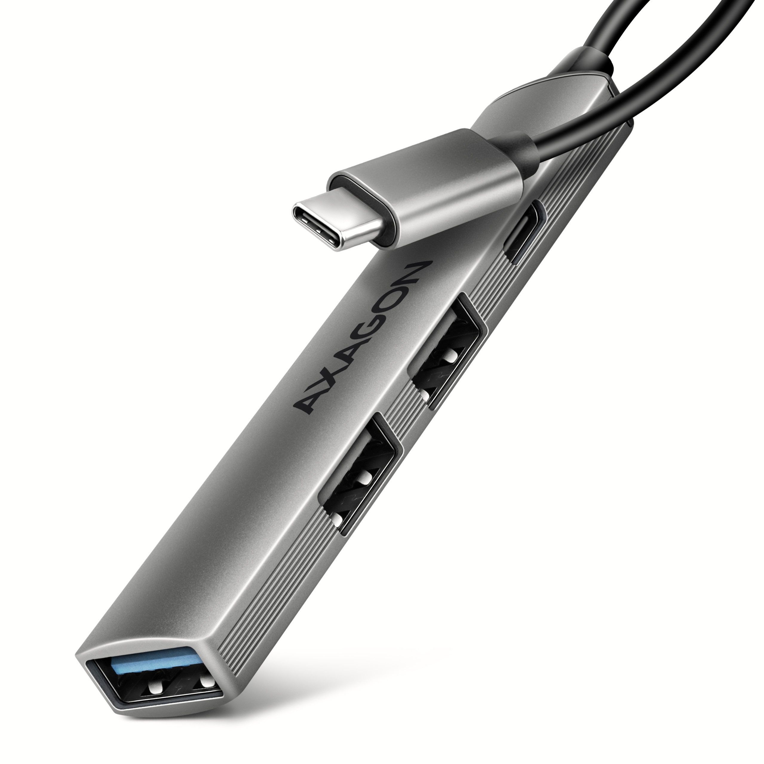 Axagon HUB USB HUE-STC, 4x USB ALU STRIP hub, 1x USB-A 5Gbps, 2x USB-A & 1x USB-C 480Mbps, kabel USB-C 12cm USB 3.2 Gen 1 (3.1 Gen 1) Type-C 5 Mbit/s Grå