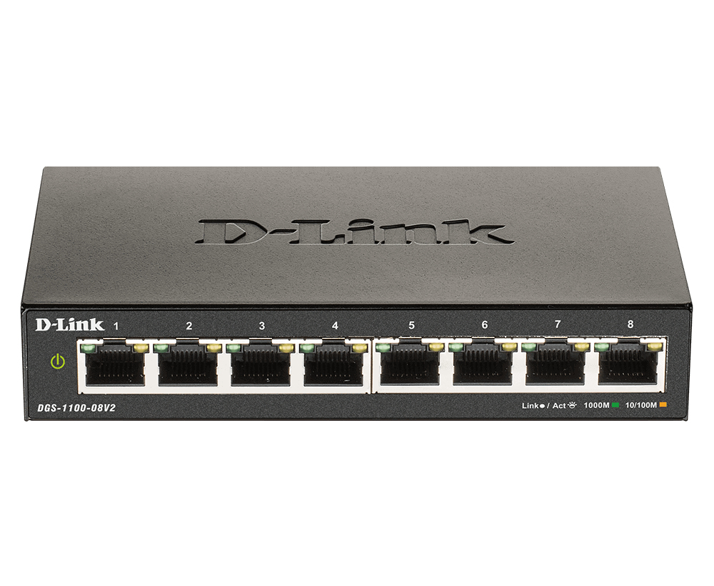 D-Link DGS-1100-08V2 Administreret L2 Gigabit Ethernet (10/100/1000) Sort