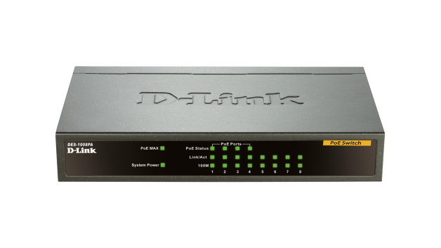 D-Link DES-1008PA netværksswitch Ikke administreret Fast Ethernet (10/100) Strøm over Ethernet (PoE) Sort
