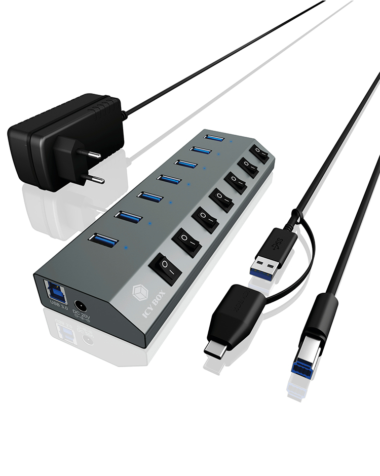 ICY BOX IB-HUB1701-C3 USB 3.2 Gen 1 (3.1 Gen 1) Type-B 5000 Mbit/s Anthracit