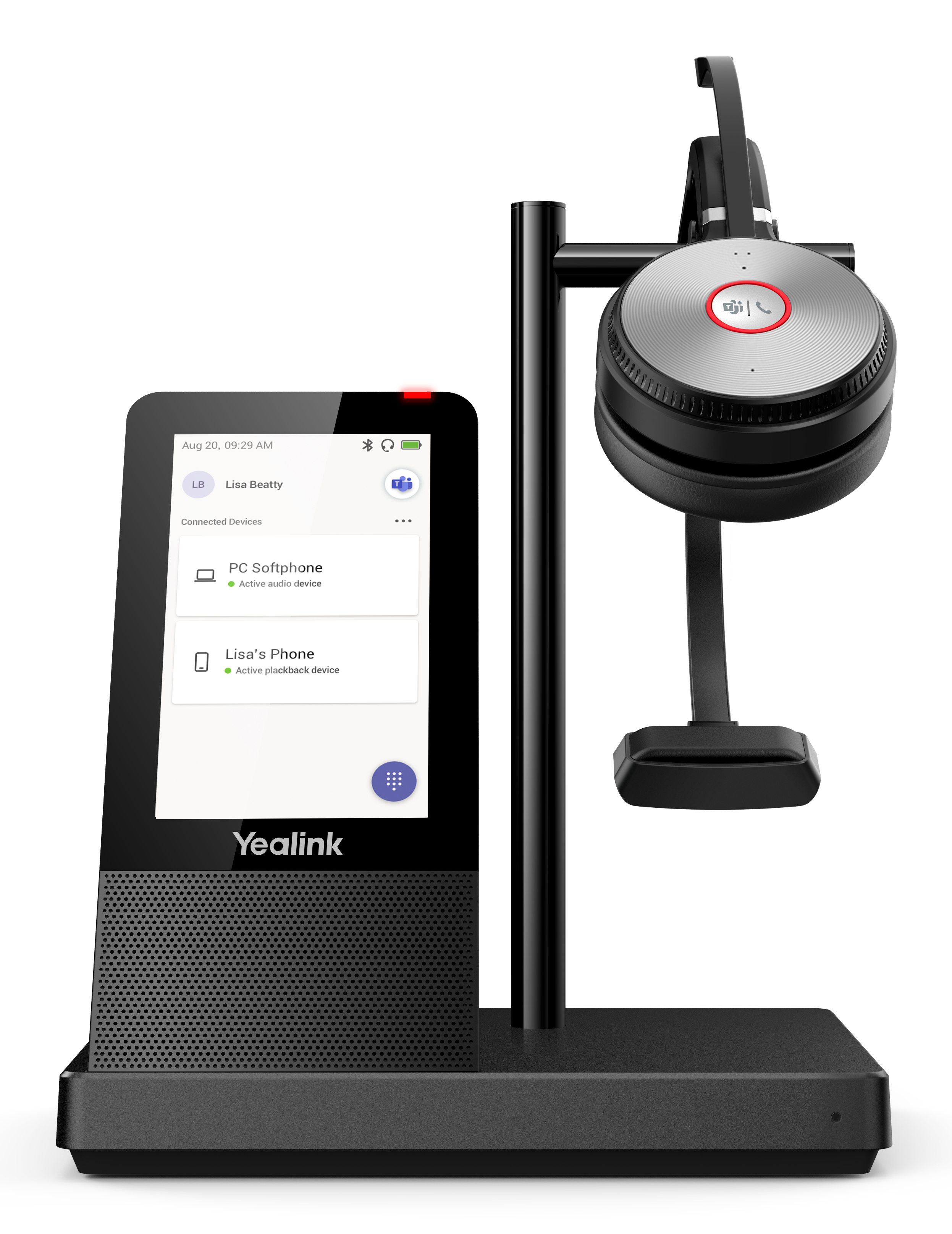 Yealink WH66 Mono Teams Personligt lydkonferencesystem Trådløs Headset Kontor/Callcenter USB Type-A Bluetooth Opladningsstativ Sort