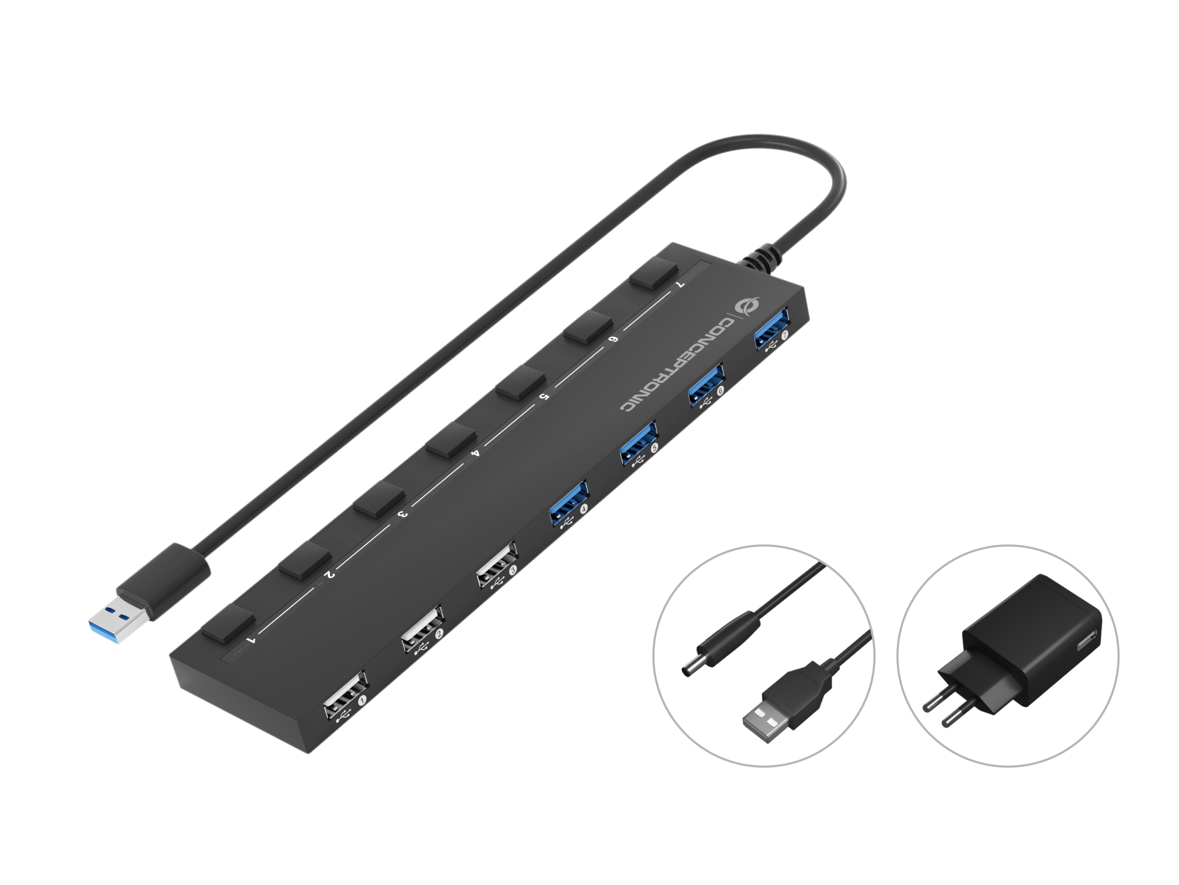 Conceptronic HUBBIES09BP interface hub USB 3.2 Gen 1 (3.1 Gen 1) Type-A 5000 Mbit/s Sort