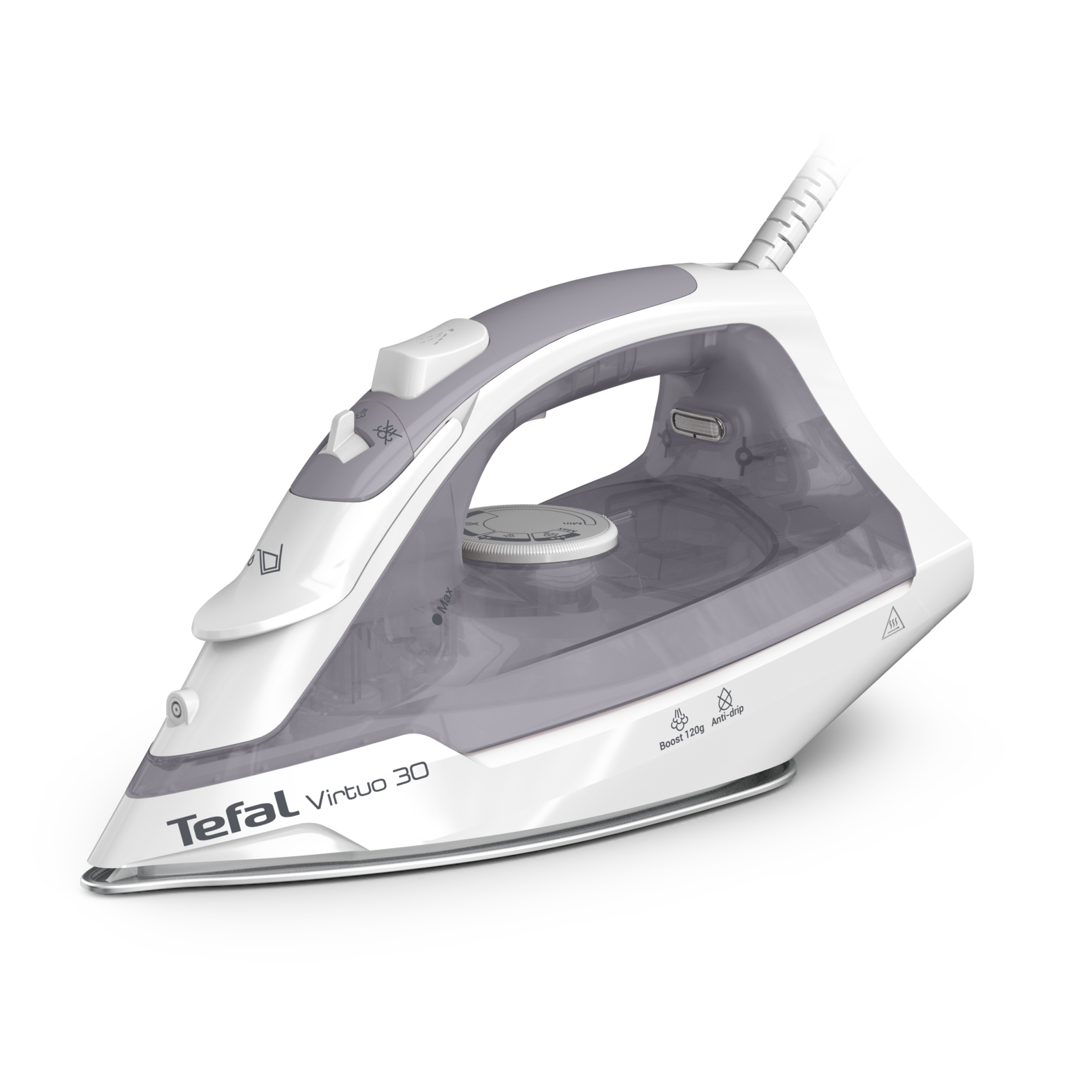 Tefal Virtuo 30 FV2C43E0 strygejern Tør & dampstrygejern Keramisk strygesål 2000 W Grå, Hvid