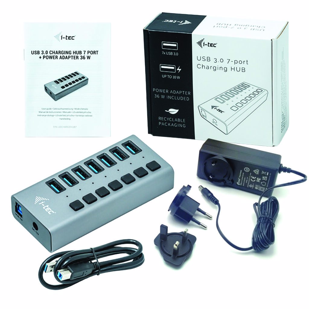 i-tec U3CHARGEHUB7 oplader til mobil enhed Universel Grå Vekselstrøm Hurtig opladning Indendørs