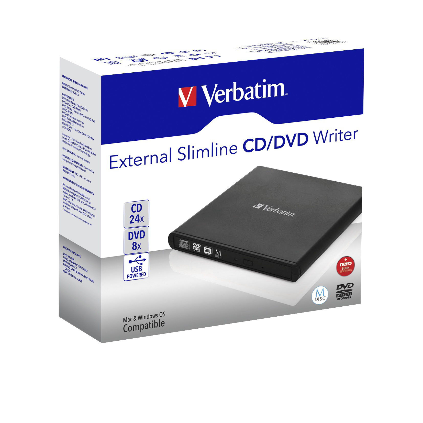 Verbatim Slimline CD/DVD optisk diskdrev DVD-RW Sort