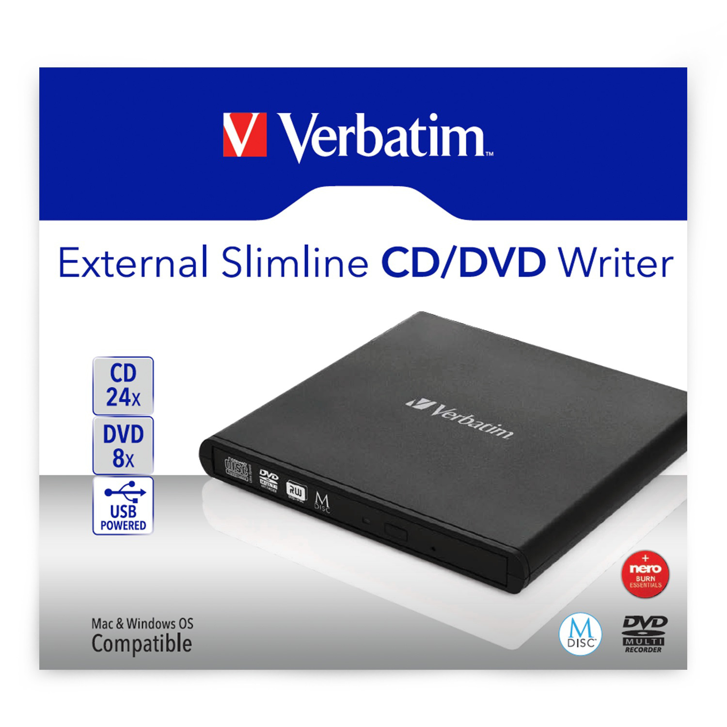 Verbatim Slimline CD/DVD optisk diskdrev DVD-RW Sort