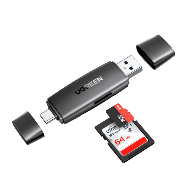 Ugreen 80191 kortlæser USB 3.2 Gen 1 (3.1 Gen 1) Type-A/Type-C Sort
