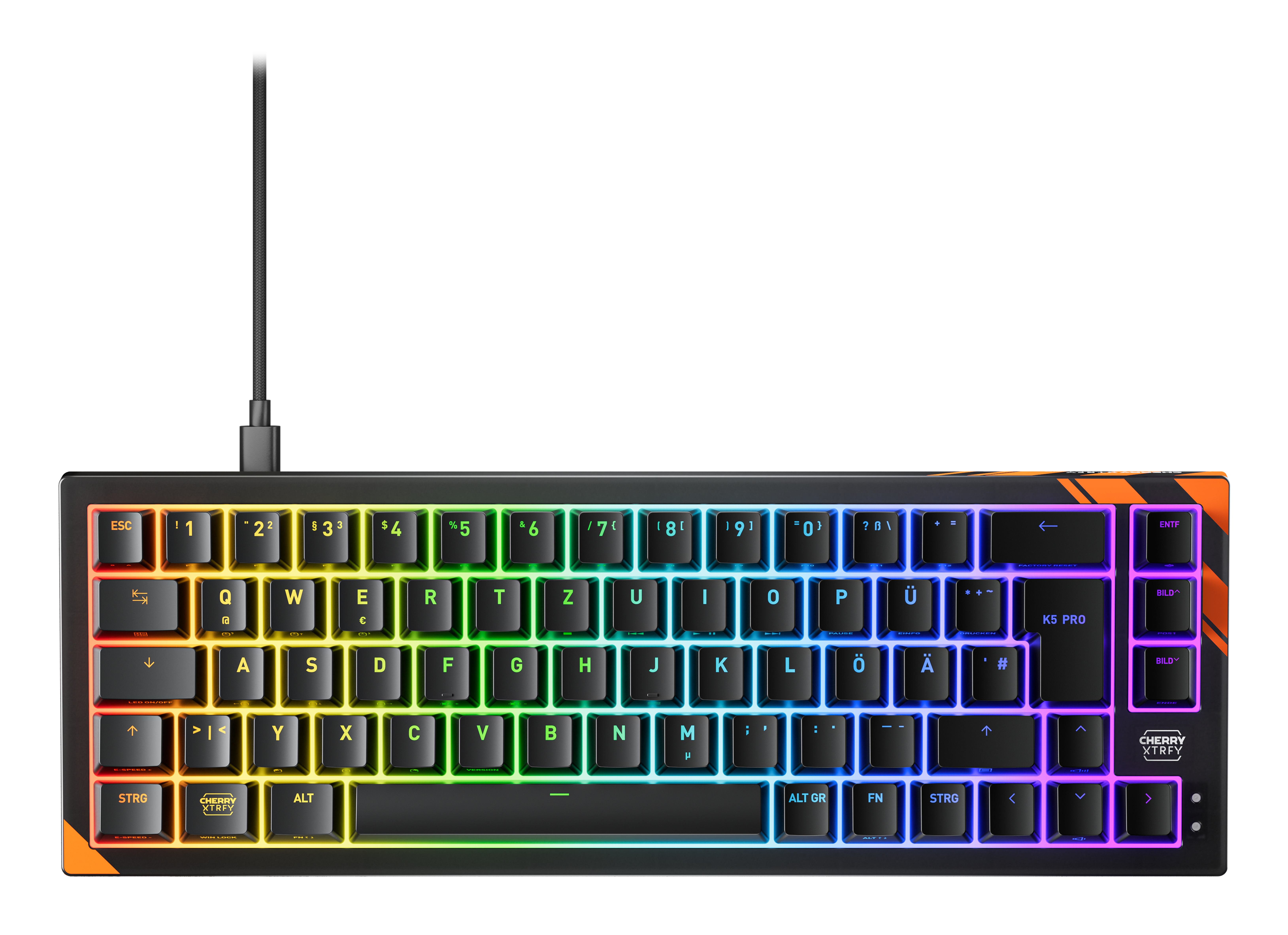CHERRY K5 PRO TMR COMPACT tastatur Spil USB QWERTZ Tysk Sort, Orange