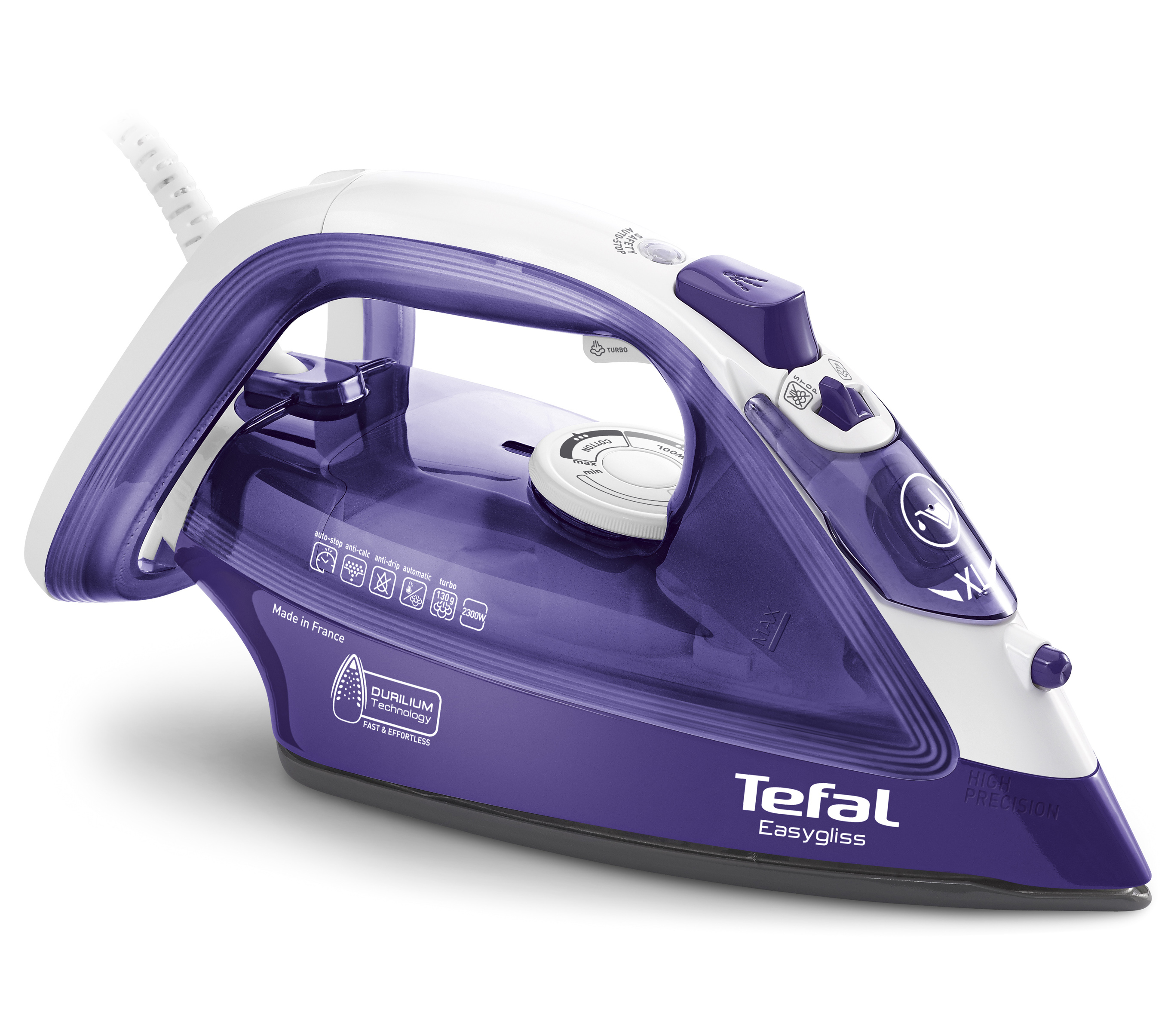 Tefal EasyGliss FV3930 strygejern Tør & dampstrygejern Durilium strygesål 2300 W Lilla, Hvid
