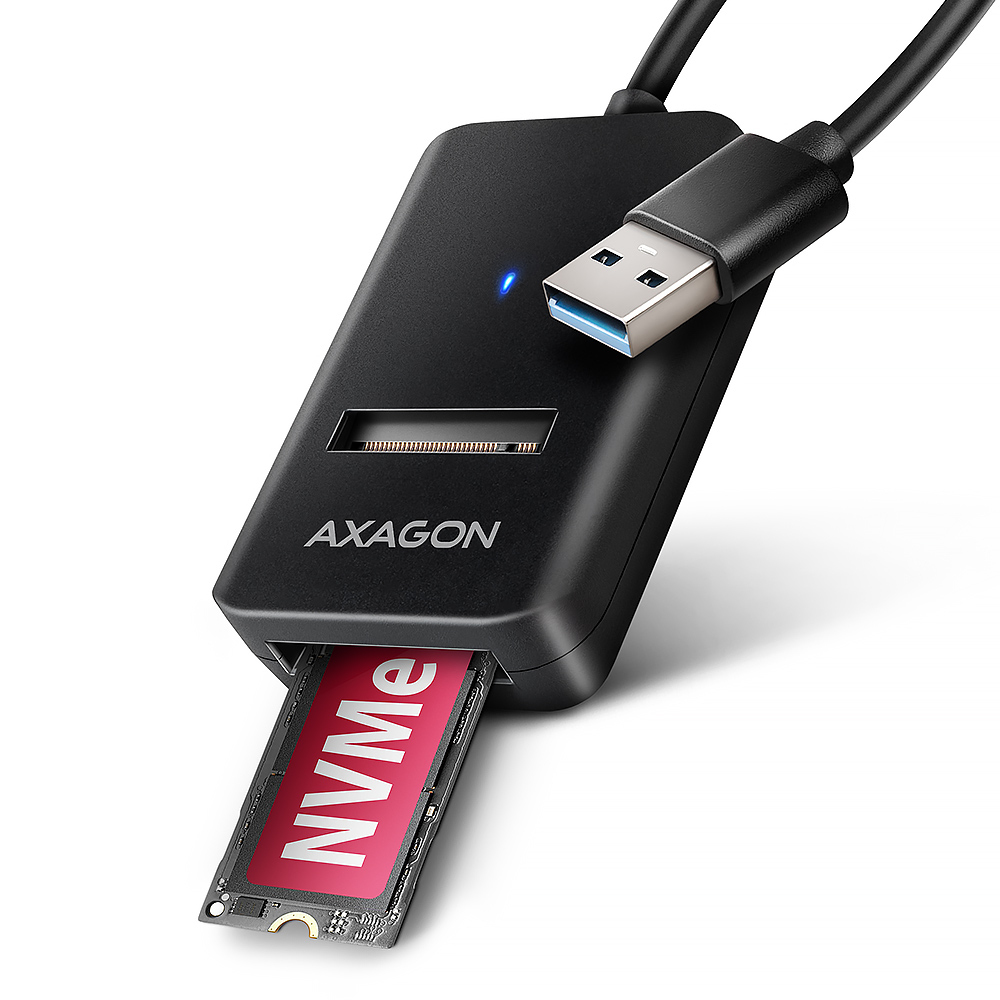 Axagon ADM2-AM USB-A 10Gbps - M.2 NVMe & SATA SSD adaptér, kabelis USB-A 10cm SSD kabinet Sort