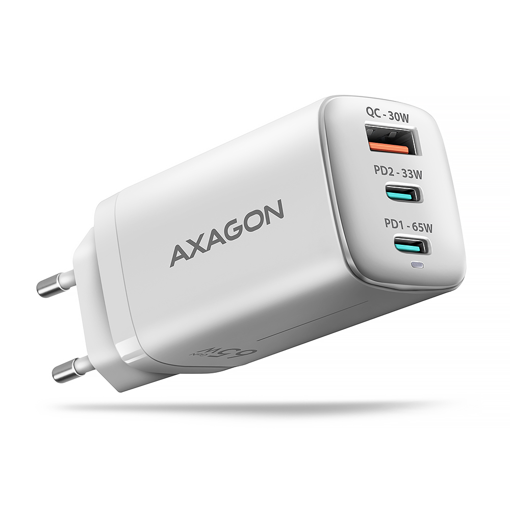 Axagon ACU-DPQ65W oplader til mobil enhed Universel Hvid Vekselstrøm Hurtig opladning Indendørs