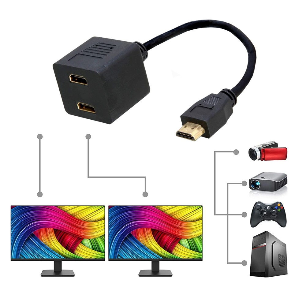 Techly 0.3m HDMI - 2x HDMI M/F HDMI-kabel 0,3 m HDMI Type A (Standard) 2 x HDMI Type A (Standard) Sort