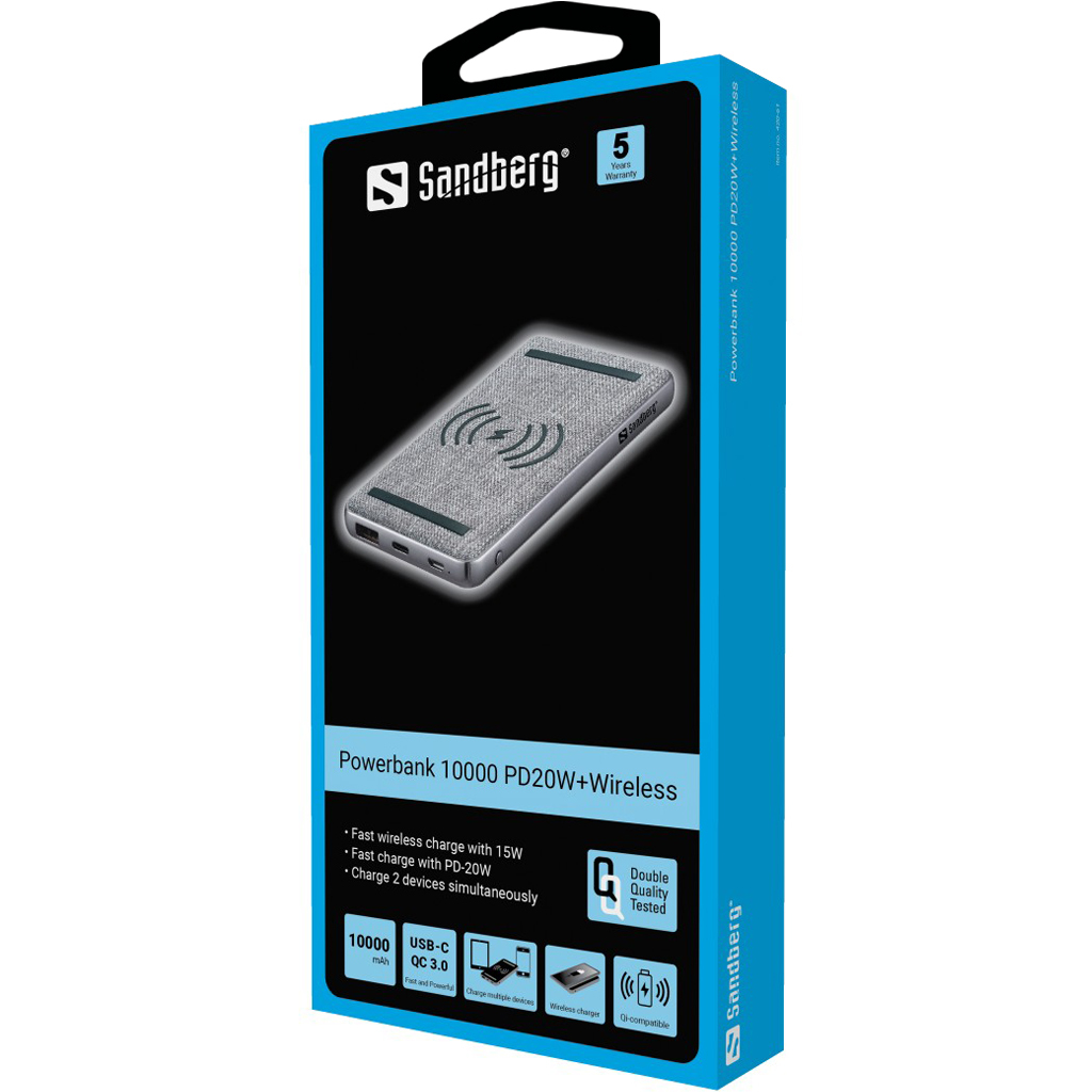 Sandberg 420-61 powerbank Lithium polymer (LiPo) 10000 mAh Trådløs opladning Sort, Grå