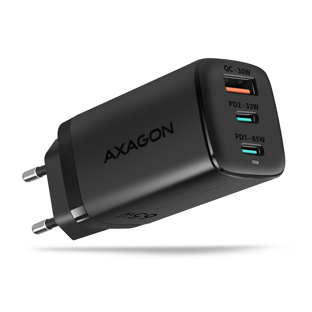 Axagon ACU-DPQ65 oplader til mobil enhed Mobiltelefon, Netbook, Laptop, Smartphone, SmartWatch, Tablet, Universel Sort Vekselstrøm Hurtig opladning Indendørs