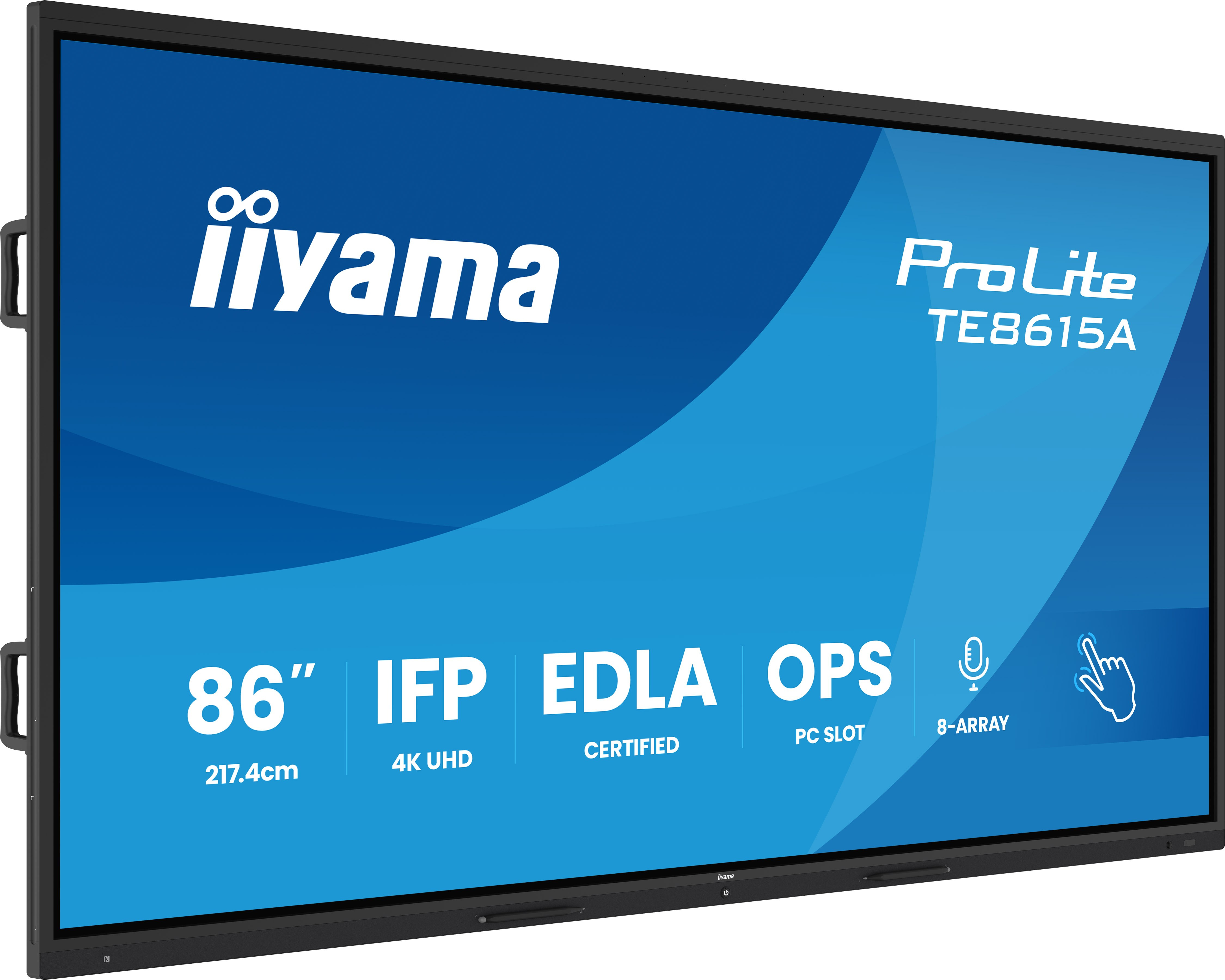 iiyama TE8615A-B2AG skilte display Interaktivt fladpanel 2,17 m (85.6") Wi-Fi 550 cd/m² 4K Ultra HD Sort Berøringsskærm Indbygget processer Android 24/7