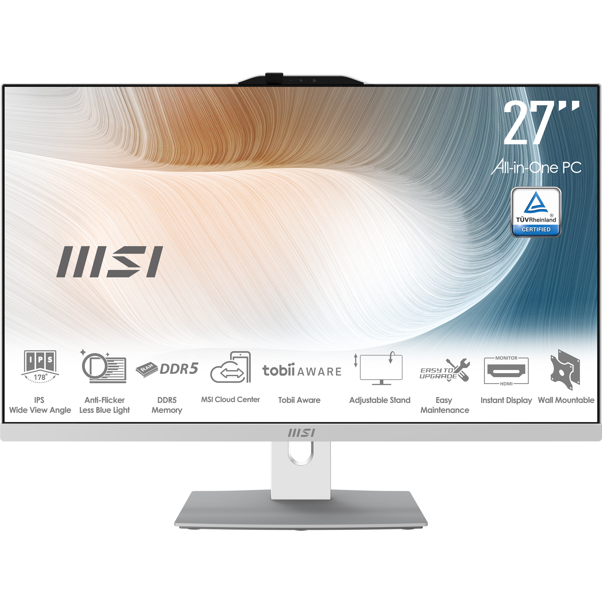 MSI Modern AM272P 1M-1428AT Intel Core 5 120U 68,6 cm (27") 1920 x 1080 pixel All-in-One PC 16 GB DDR5-SDRAM 512 GB SSD Windows 11 Pro Wi-Fi 6E (802.11ax) Hvid