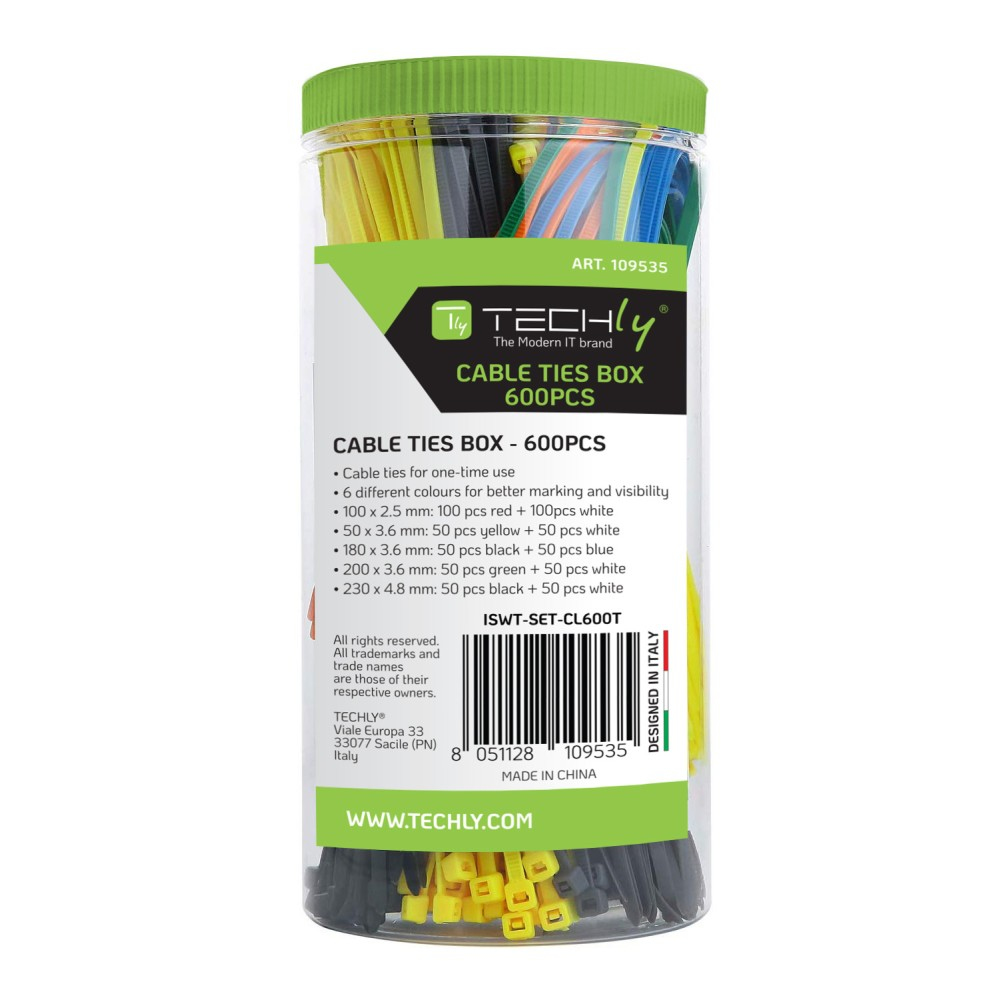 Techly ISWT-SET-CL600T kabelsamler Parallel kabelindføring Nylon Flerfarvet 600 stk