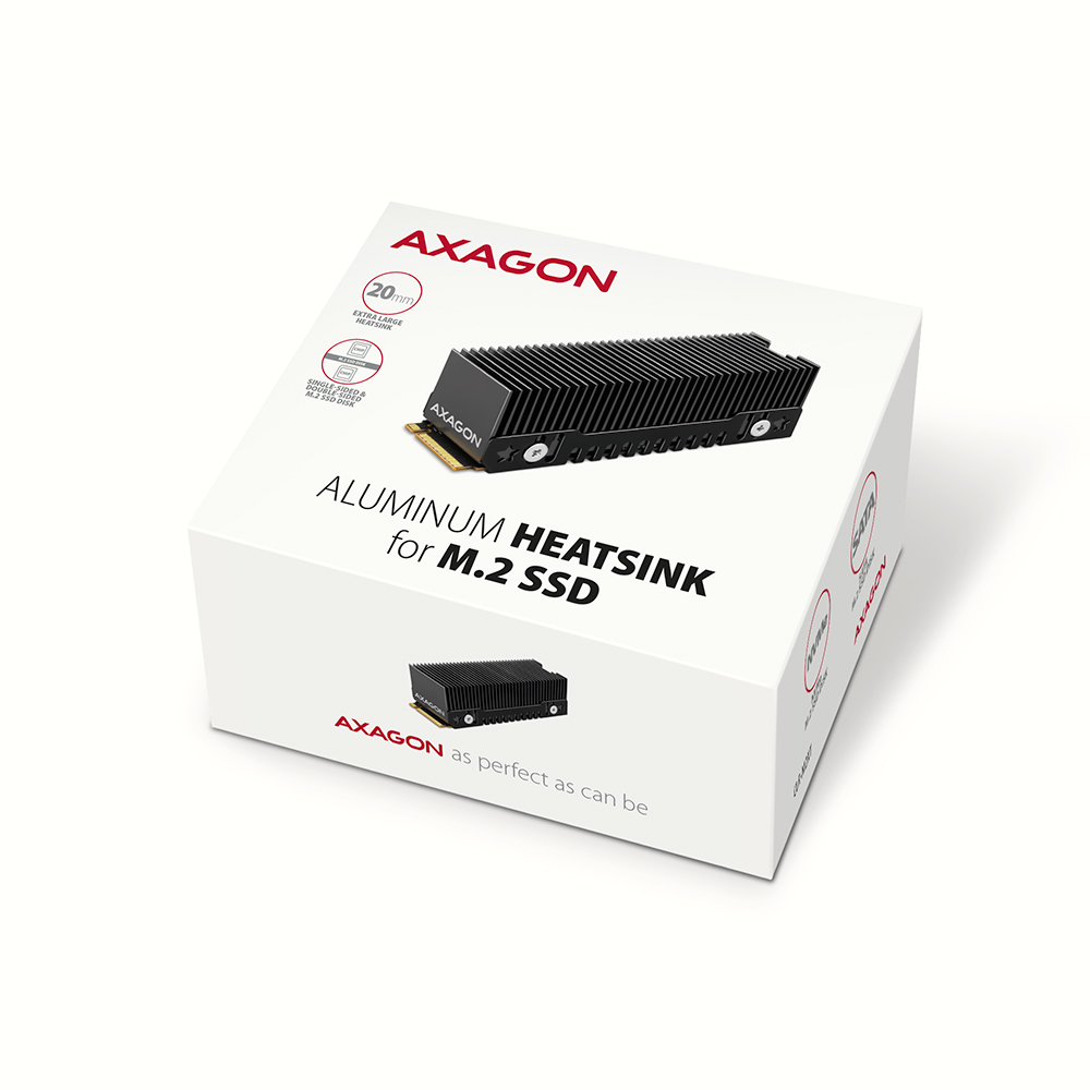 Axagon CLR-M2XT M.2 SSD Passivkühler Aluminium - 2280 M.2 NVMe SSD, Solid-state drev Køleplade/køler Sort, Grå 1 stk
