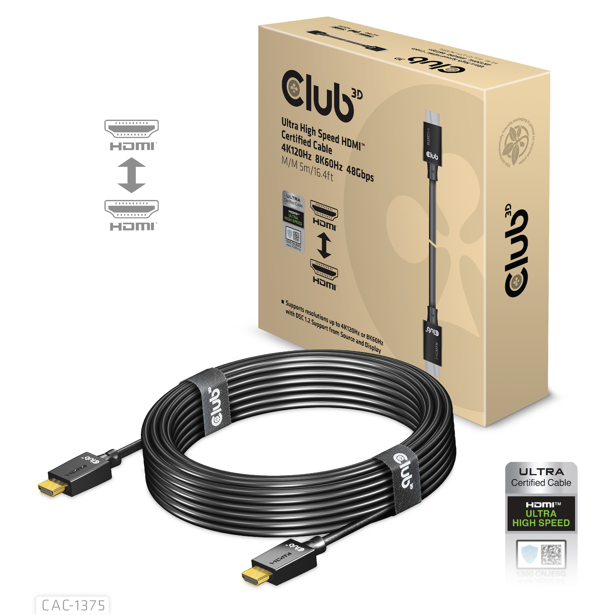 CLUB3D CAC-1375 HDMI-kabel 5 m HDMI Type A (Standard) Sort