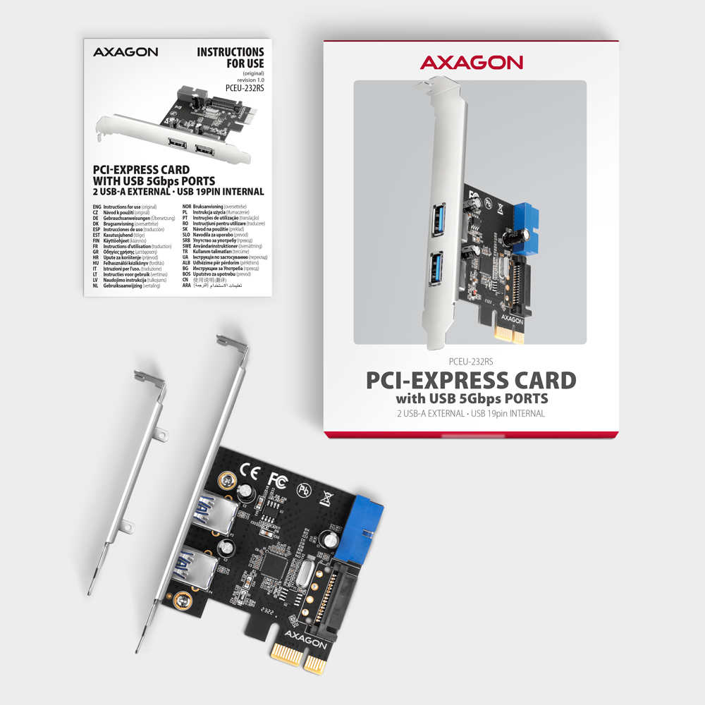 Axagon PCEU-232RS interface-kort/adapter Intern USB 3.2 Gen 1 (3.1 Gen 1)