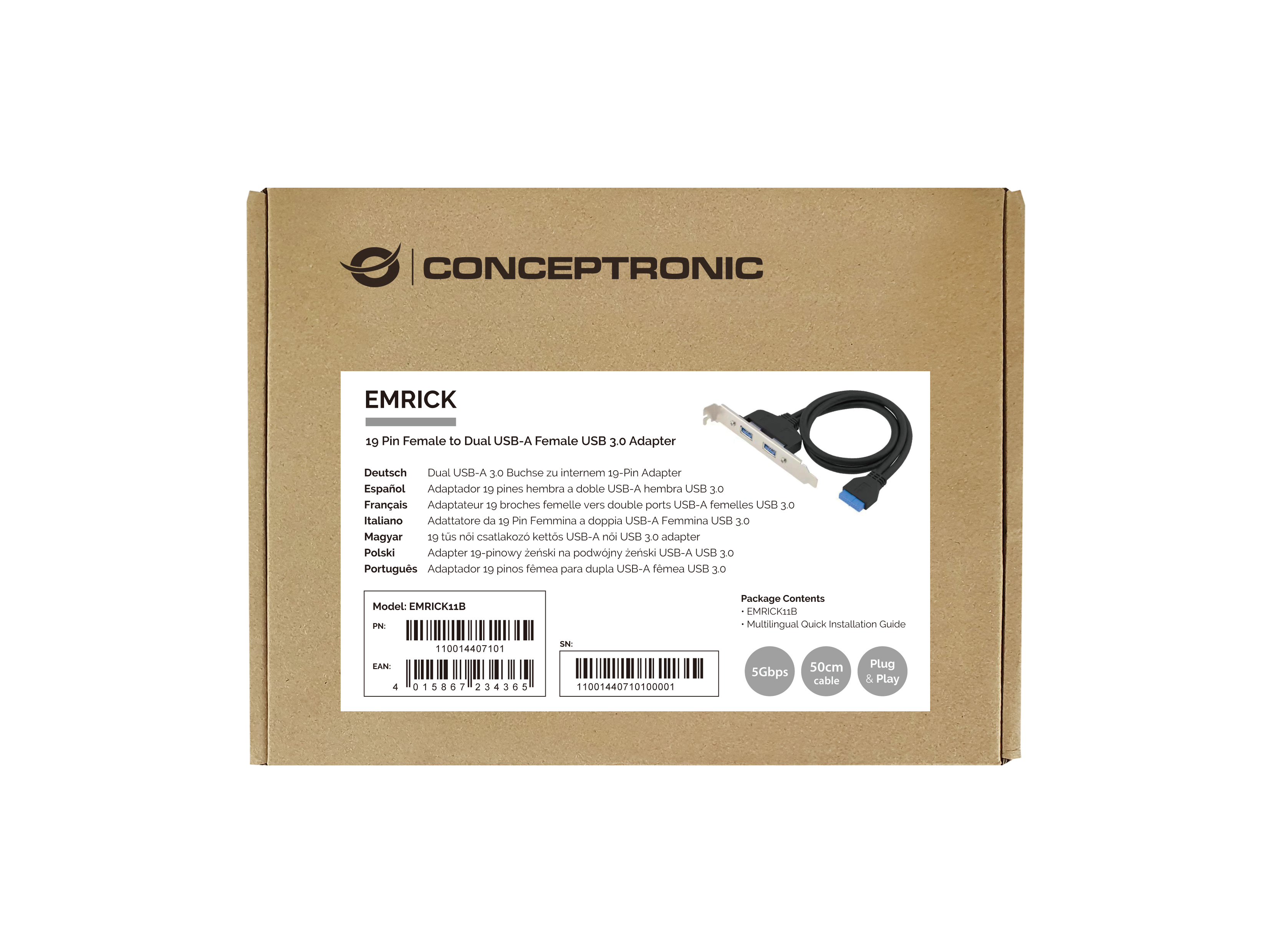 Conceptronic EMRICK11B interface-kort/adapter Intern USB 3.2 Gen 1 (3.1 Gen 1)
