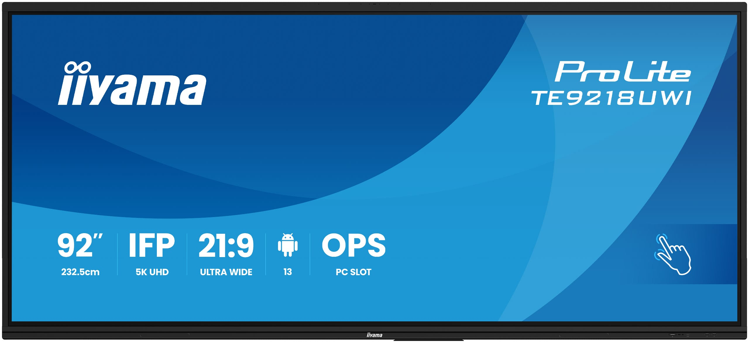 iiyama TE9218UWI-B1AG skilte display Interaktivt fladpanel 2,32 m (91.5") LED Wi-Fi 500 cd/m² 5K Ultra HD Sort Berøringsskærm Indbygget processer Android 16/7
