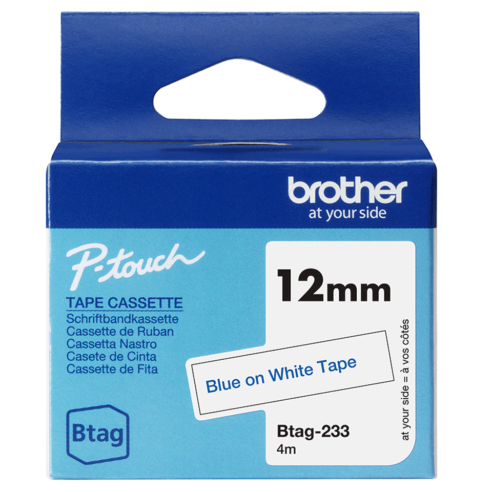 Brother BTAG-233 etiketbånd Blå på hvid