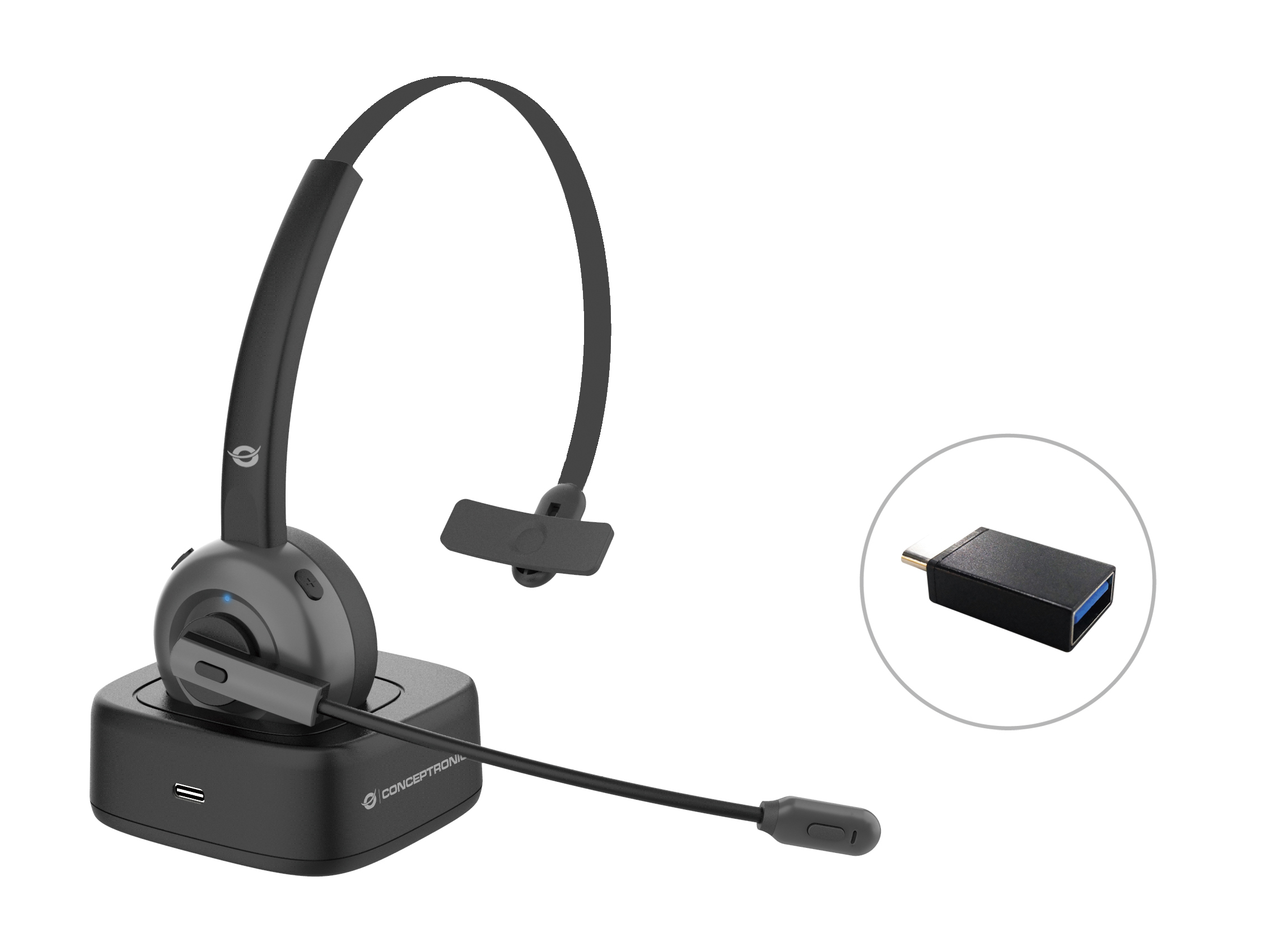 Conceptronic POLONA03BD hovedtelefoner/headset Trådløs Kontor/Callcenter Bluetooth Opladningsstativ Sort