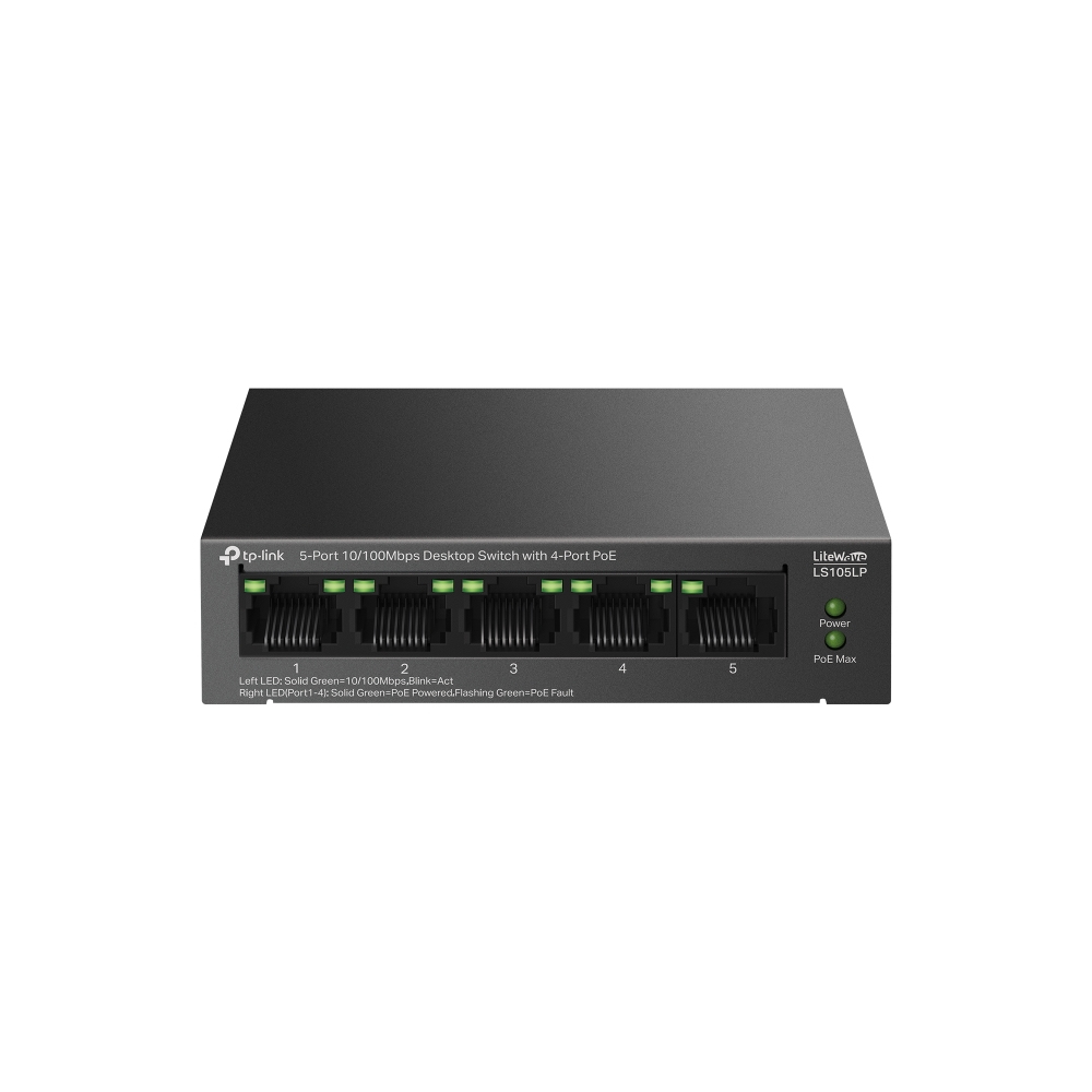 TP-Link LiteWave LS105P Ikke administreret Fast Ethernet (10/100) Strøm over Ethernet (PoE) Sort