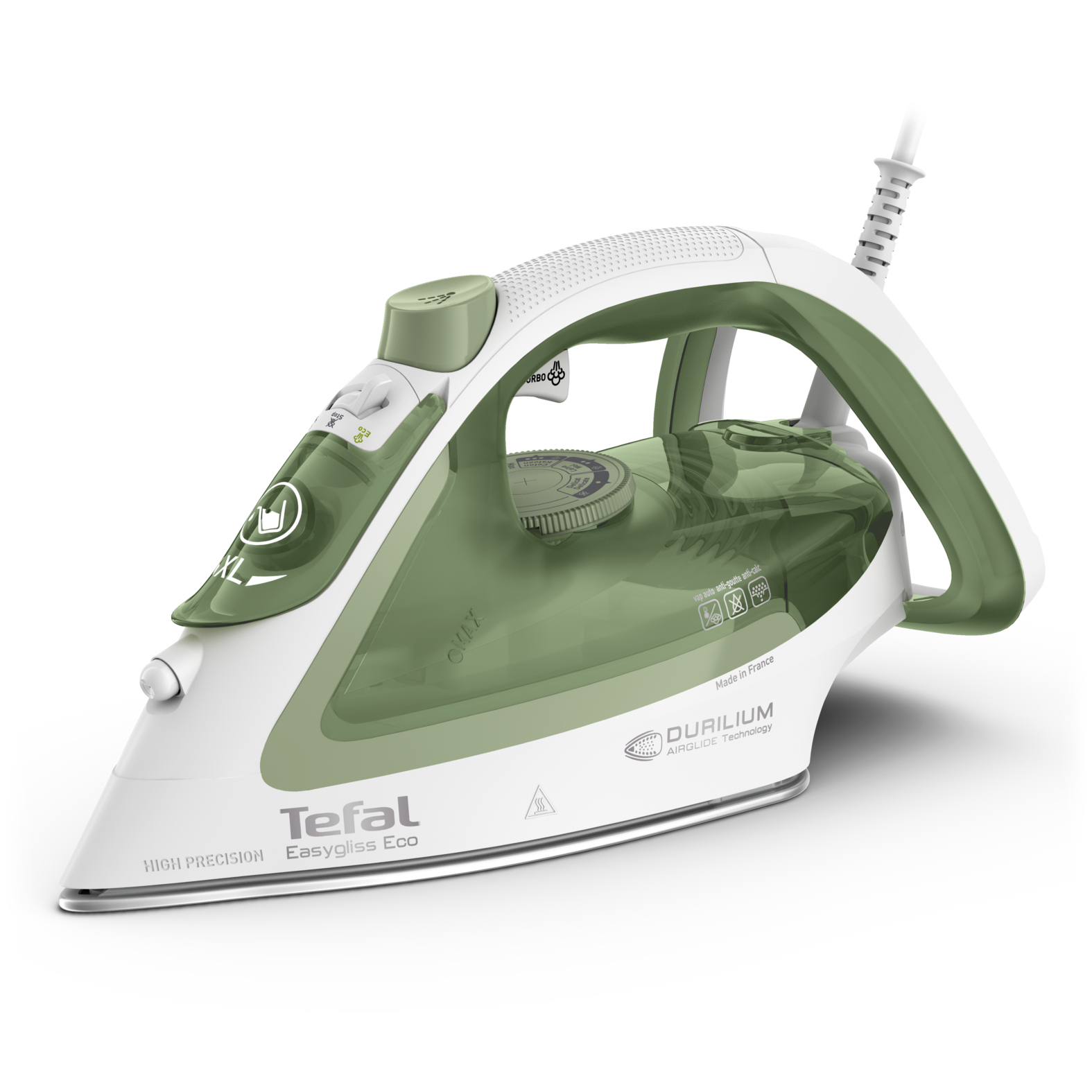 Tefal Easygliss Eco FV5781 Tør & dampstrygejern Durilium Airglide-sålplade 2800 W Hvid, Grøn