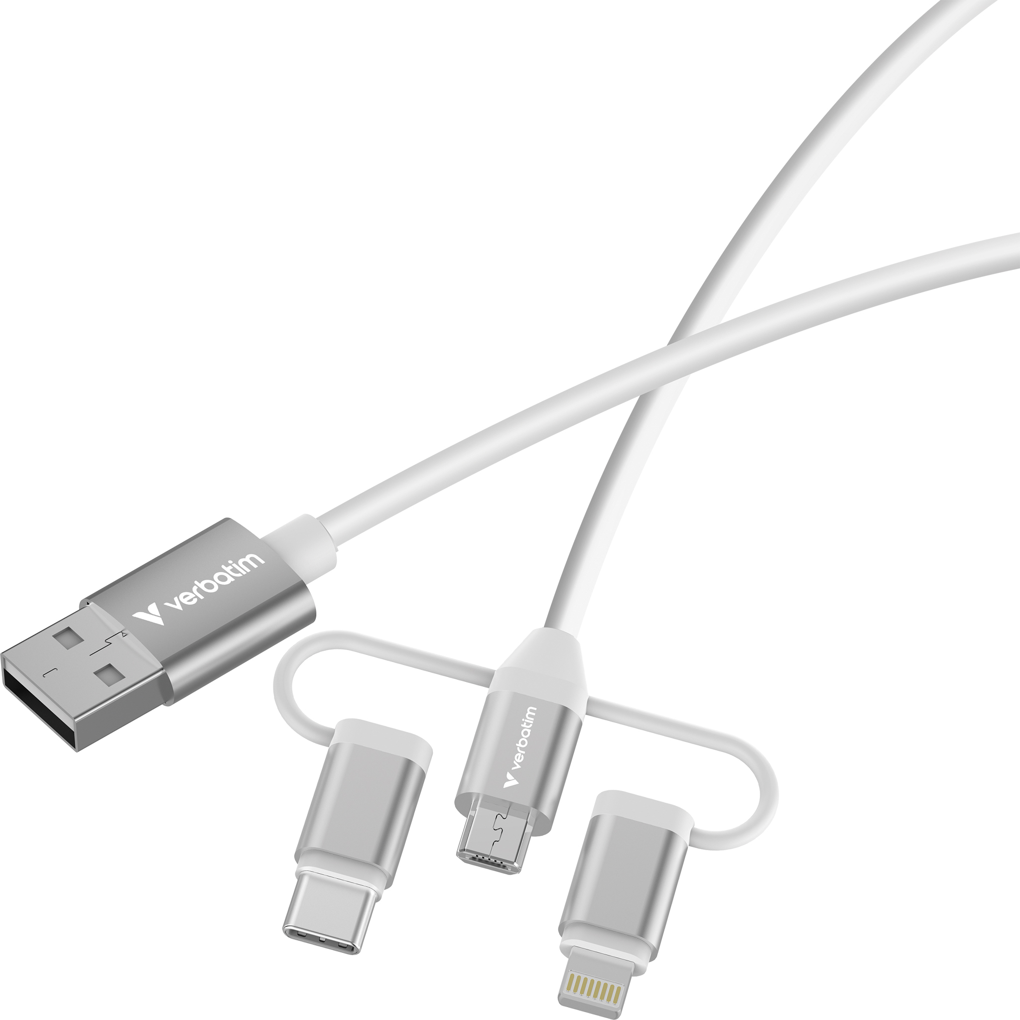 Verbatim 32394 USB-kabel USB 2.0 1 m USB A 2 x USB C/Micro USB-B/Lightning 0,48 Gbit/sek. 18 W Hvid