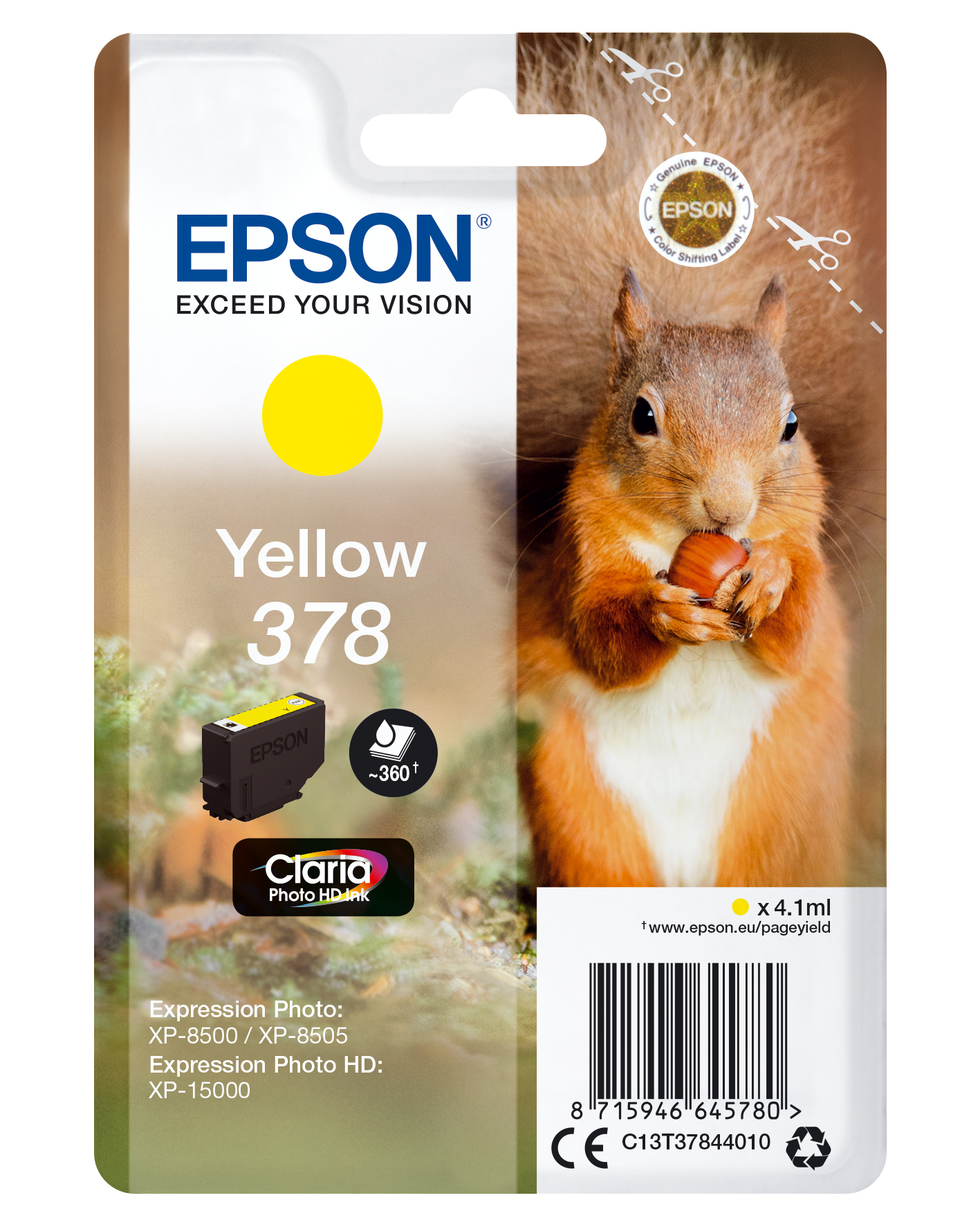 Epson Squirrel C13T37844010 blækpatron 1 stk Original Standard udbytte Gul