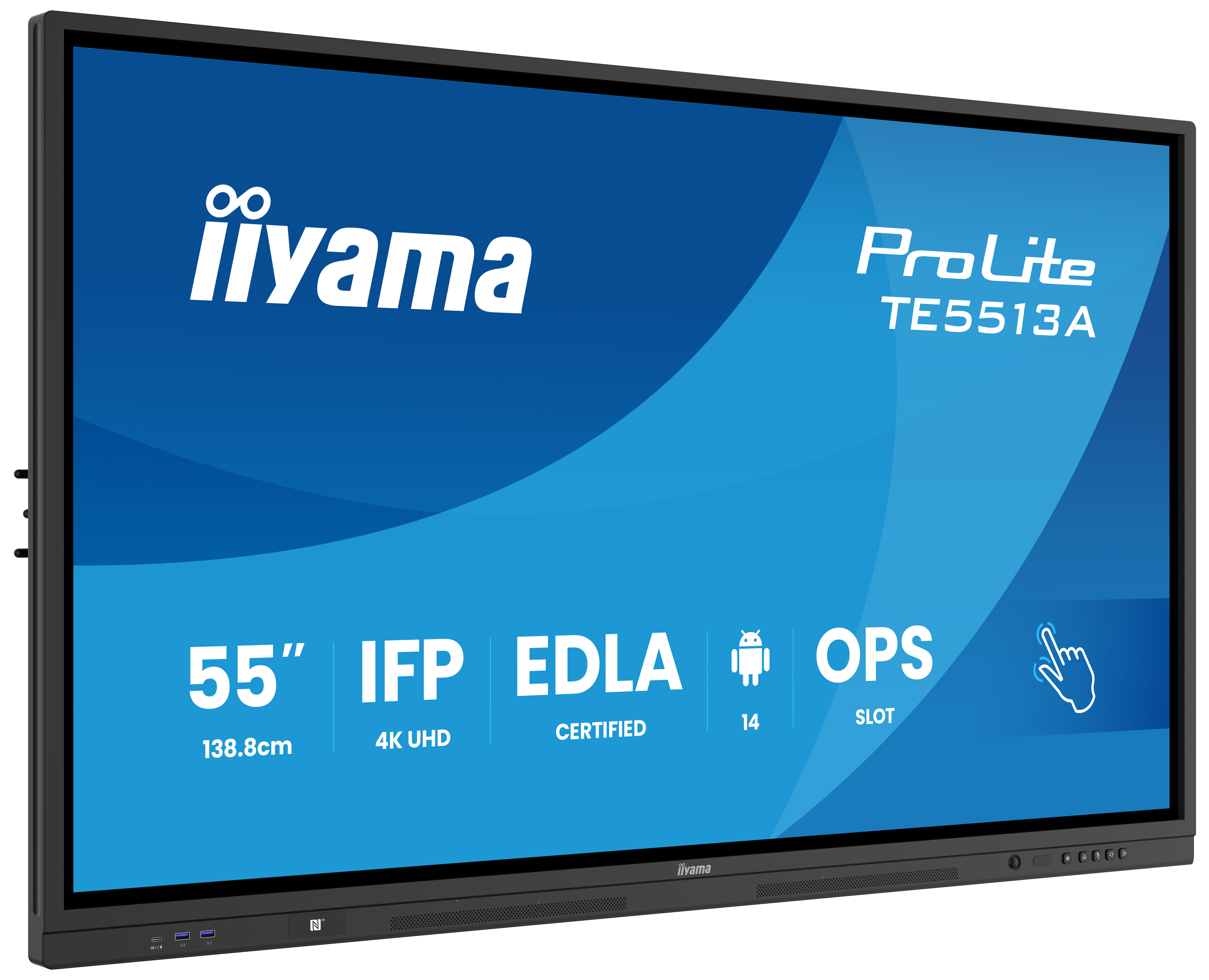 iiyama TE5513A-B2AG skilte display Interaktivt fladpanel 138,7 cm (54.6") Wi-Fi 500 cd/m² 4K Ultra HD Sort Berøringsskærm Indbygget processer Android 24/7